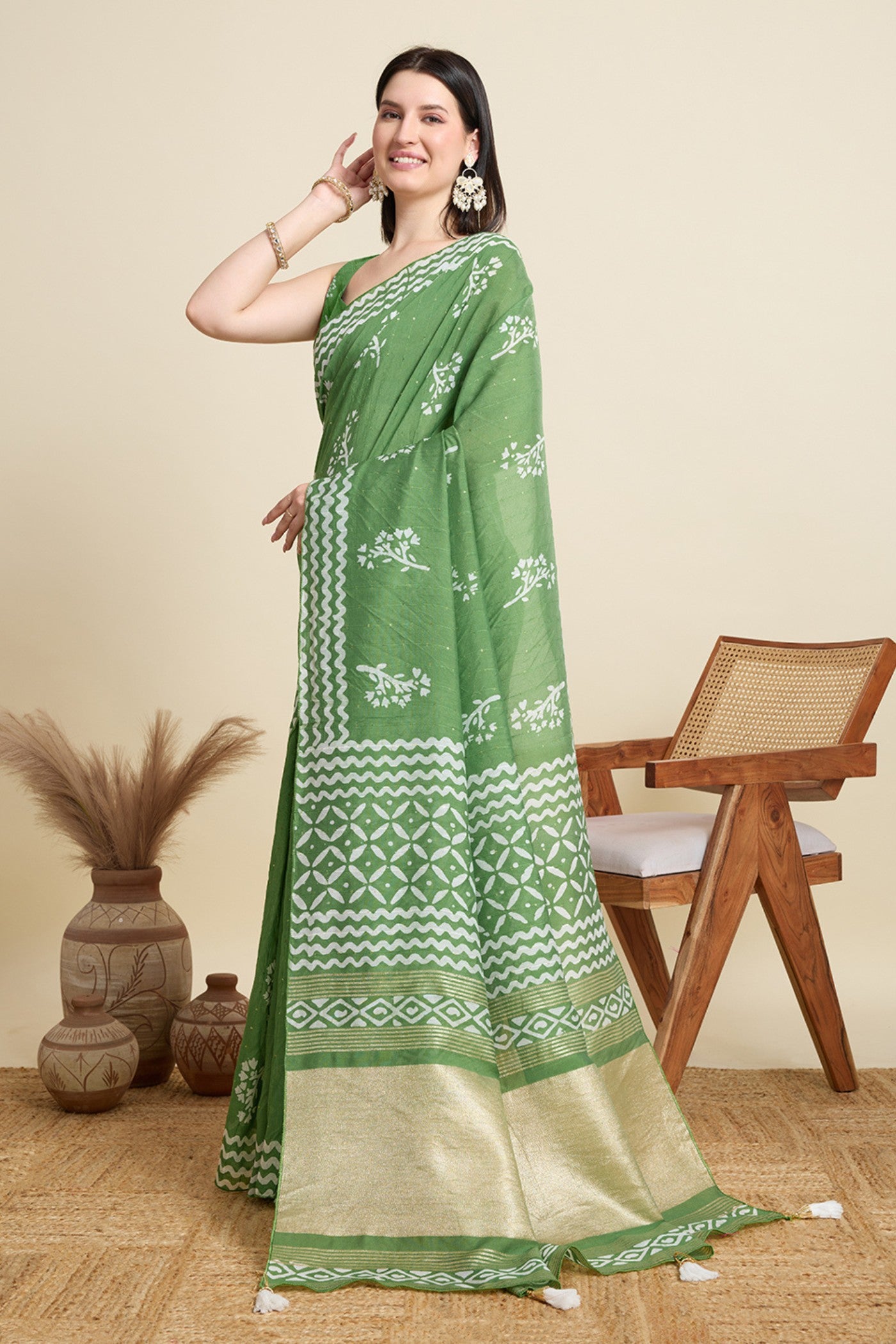 Buy MySilkLove Light Green Woven Cotton Silk Saree Online