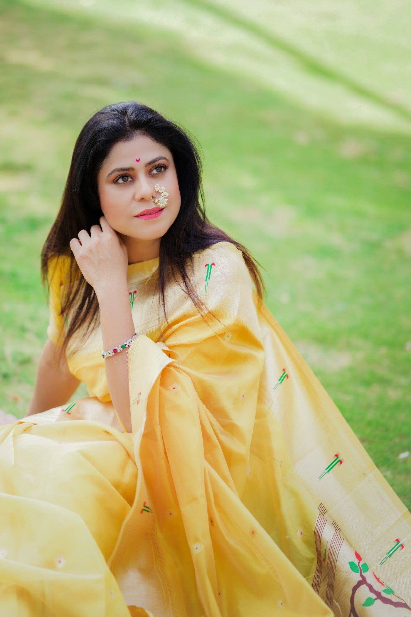 Buy MySilkLove Bumblebee Yellow Organza Woven Paithani Saree Online
