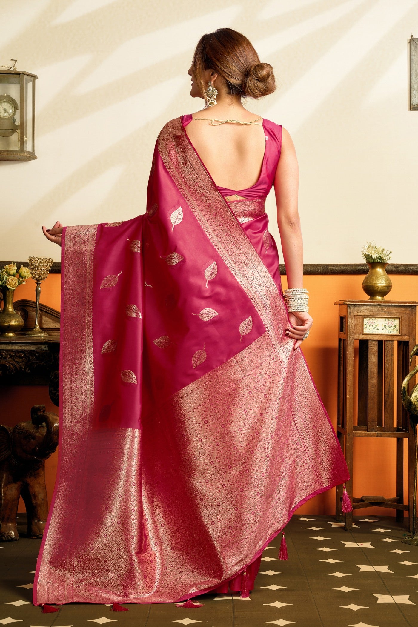 Buy MySilkLove Cherry Pink Woven Banarasi Saree Online