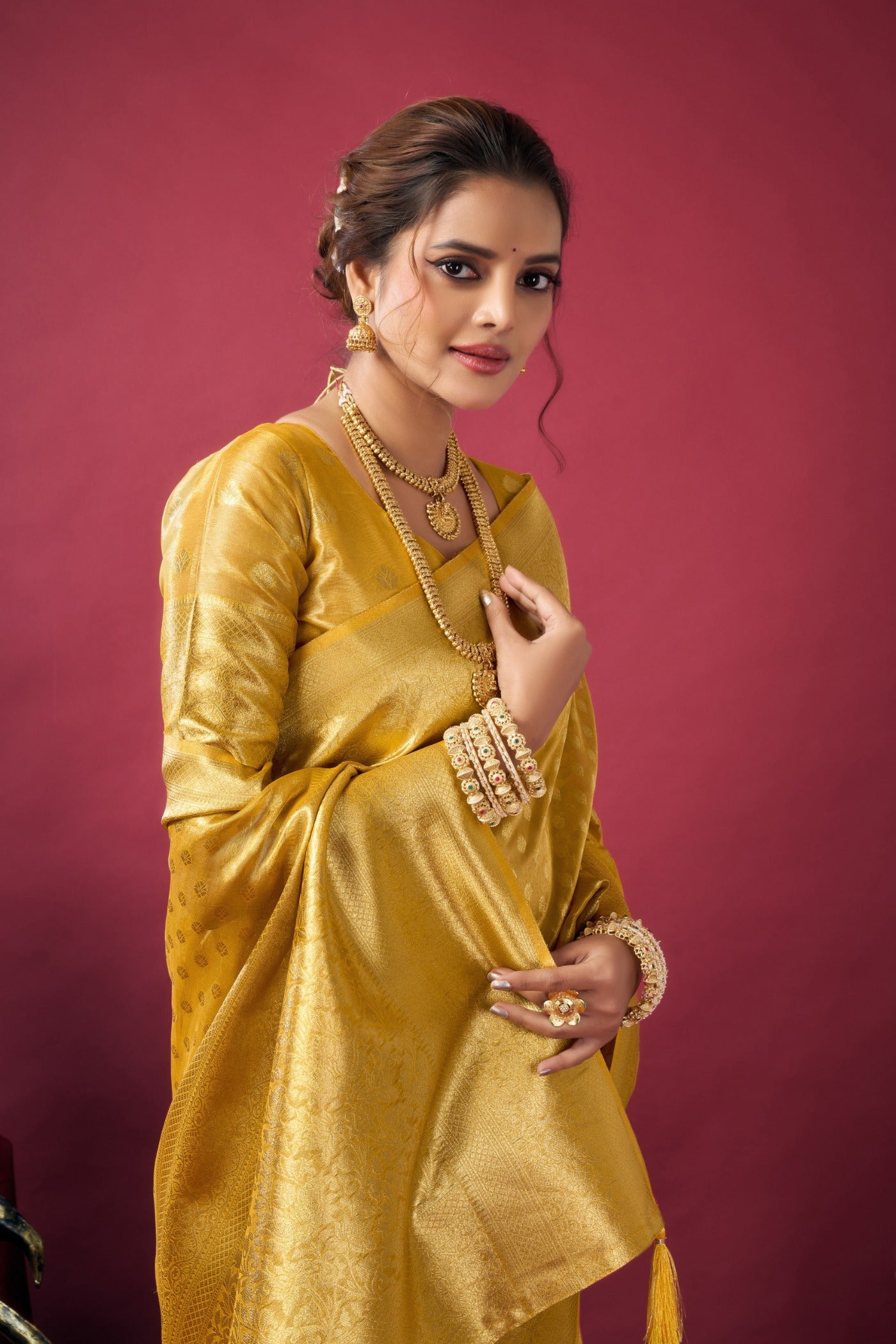 Buy MySilkLove Canary Yellow Handloom Tissue Silk Saree Online