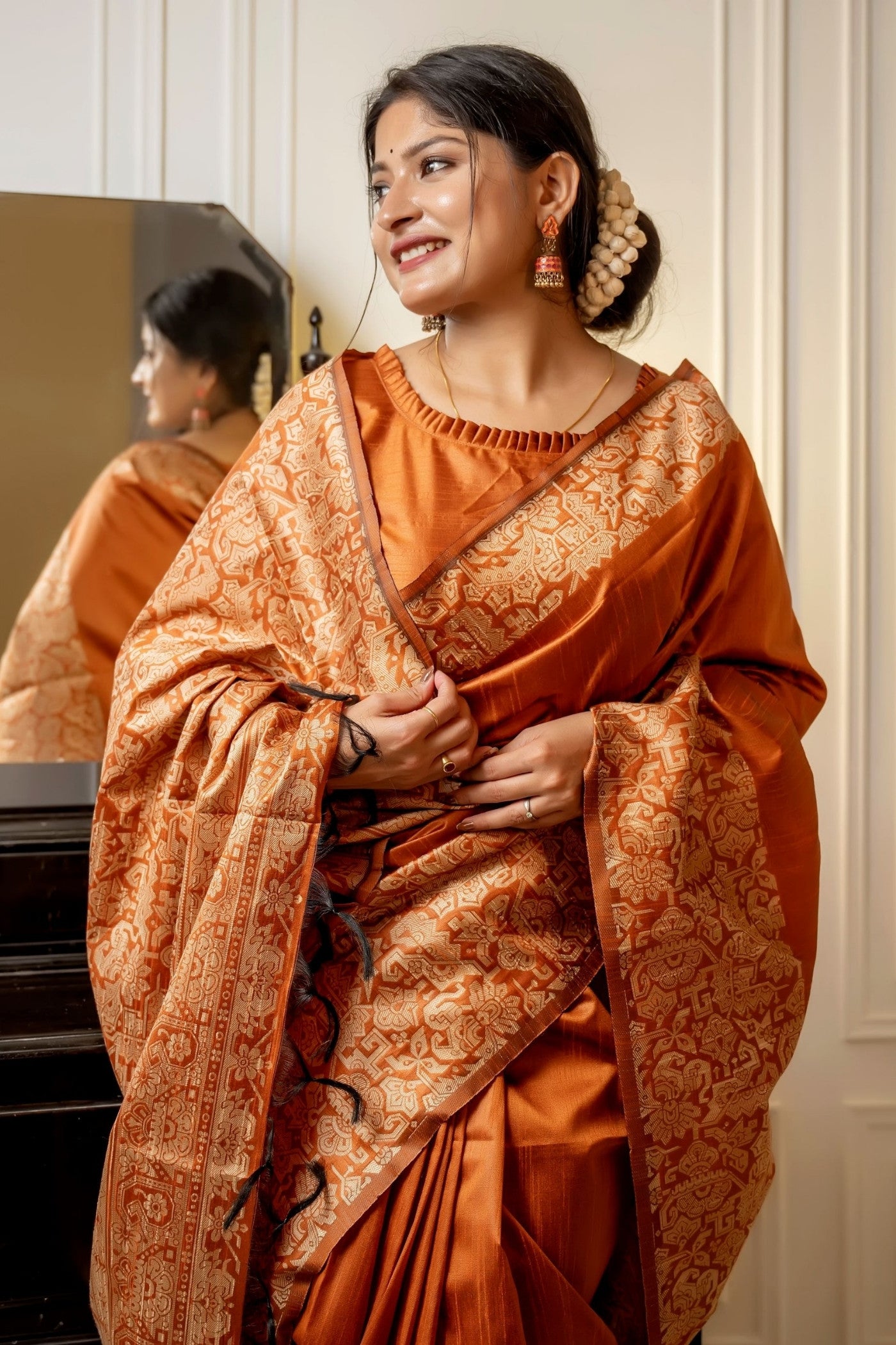Buy MySilkLove Alloy Orange Banarasi Handloom Raw Silk Saree Online