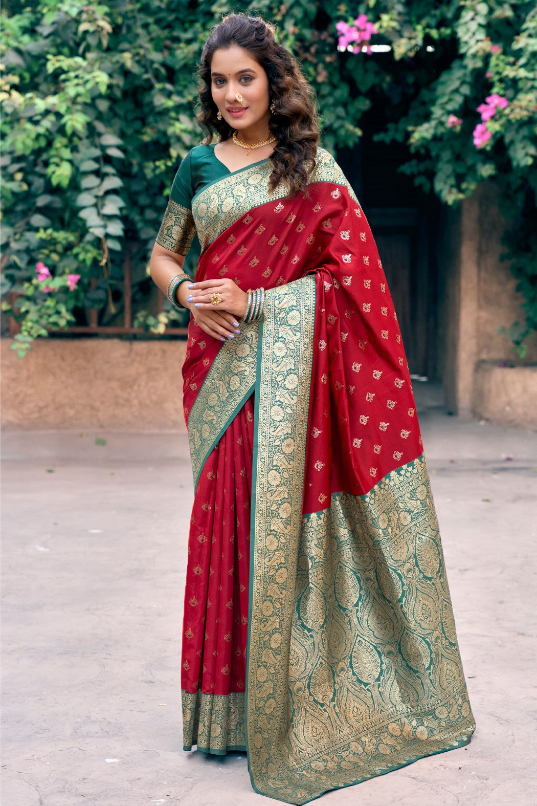 Buy MySilkLove Barn Red Woven Banarasi Soft Silk Saree Online