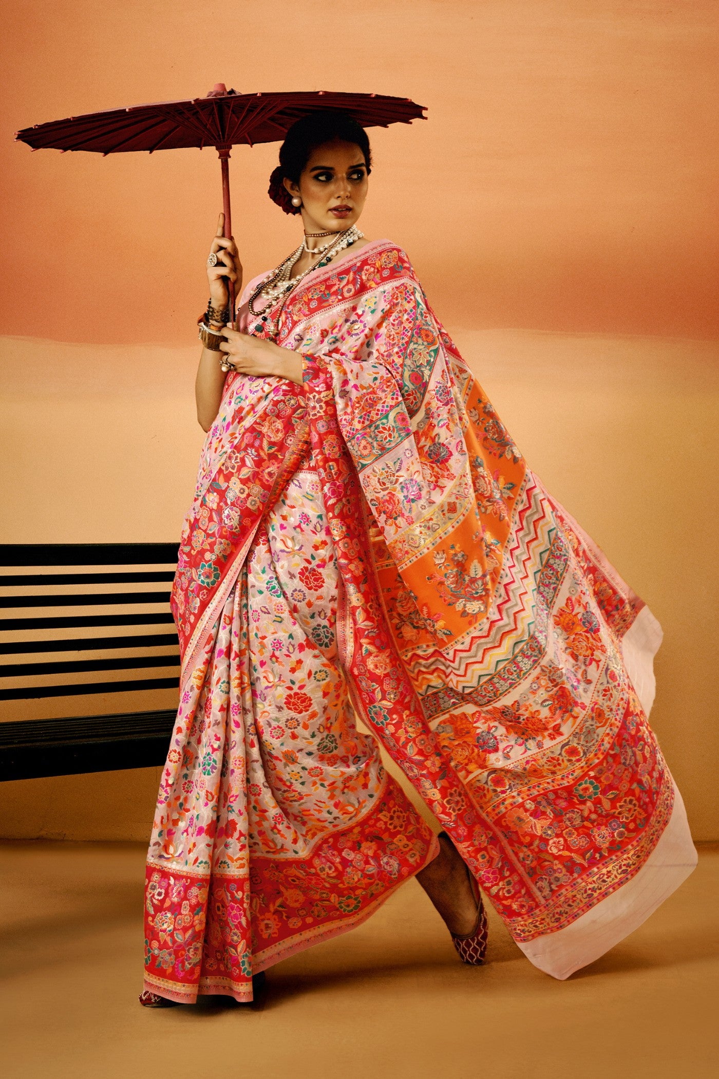 Buy MySilkLove Baby Pink Kashmiri Handloom Jamewar Saree Online