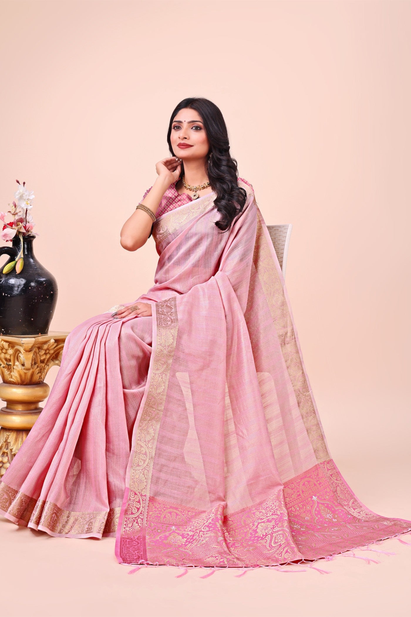 Buy MySilkLove Blush Pink Woven Organza Saree Online