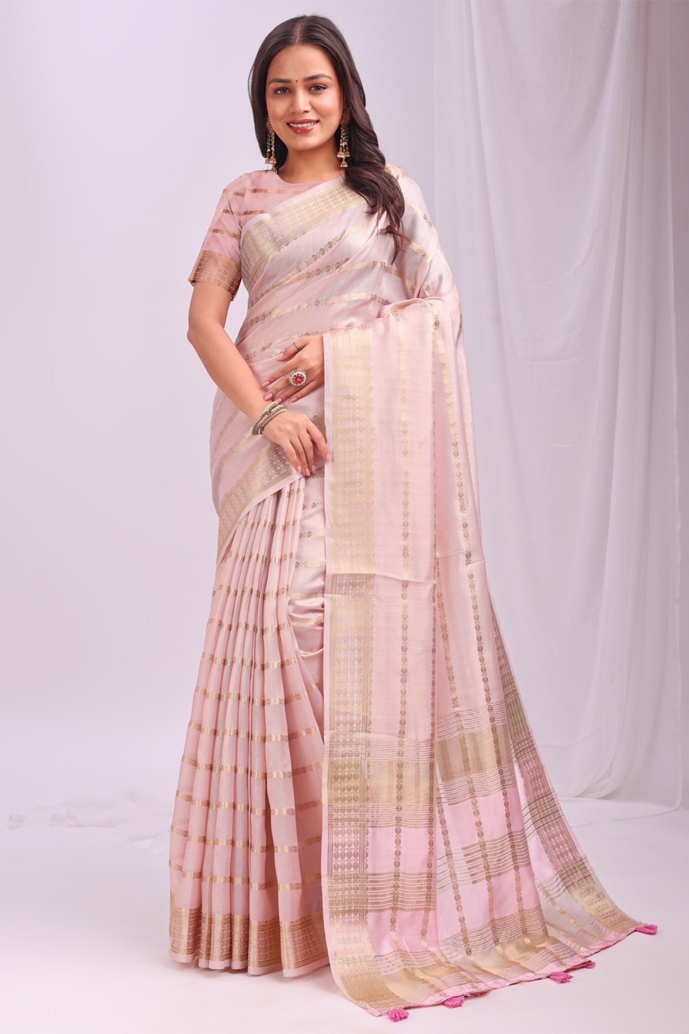Buy MySilkLove Rosette Pink Woven Organza Saree Online