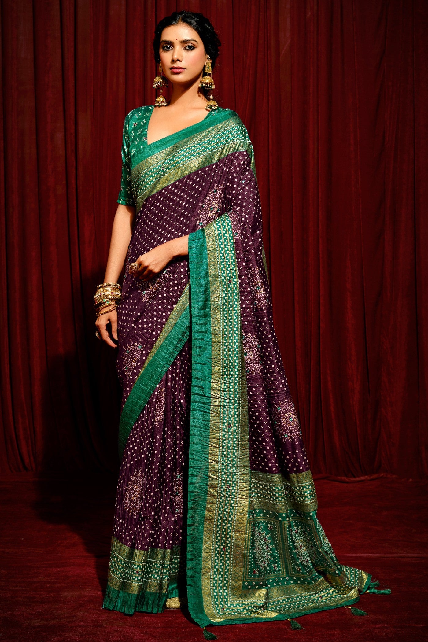 Buy MySilkLove Vivid Purple Tussar Bandhani Silk Saree Online