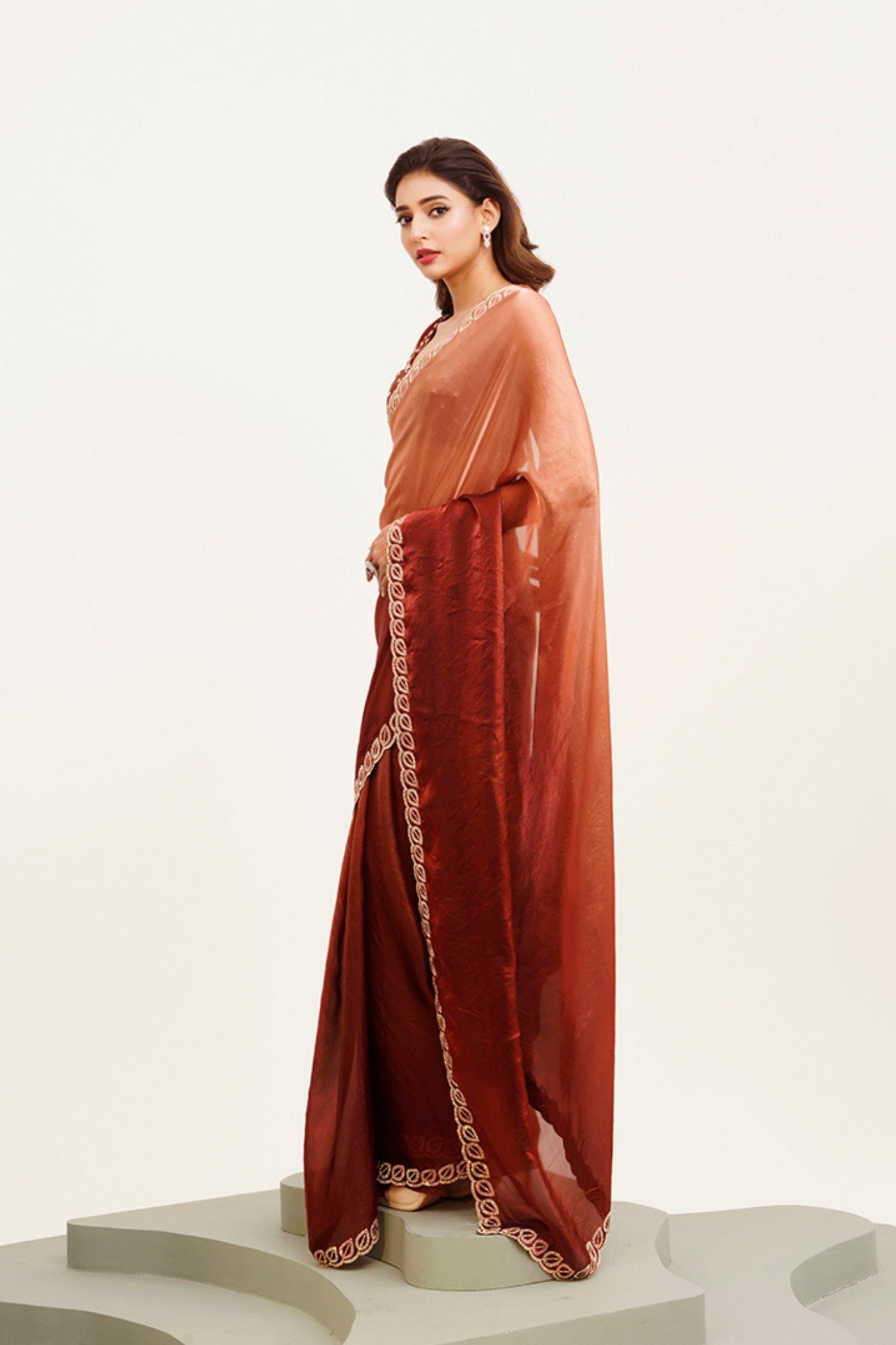 Buy MySilkLove Rust Brown Satin Partywear Saree Online