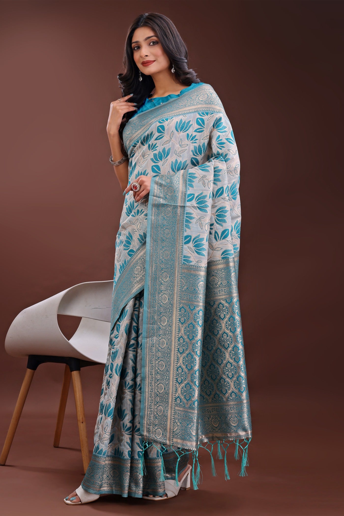 Buy MySilkLove Light Sky Blue Linen Cotton Saree Online