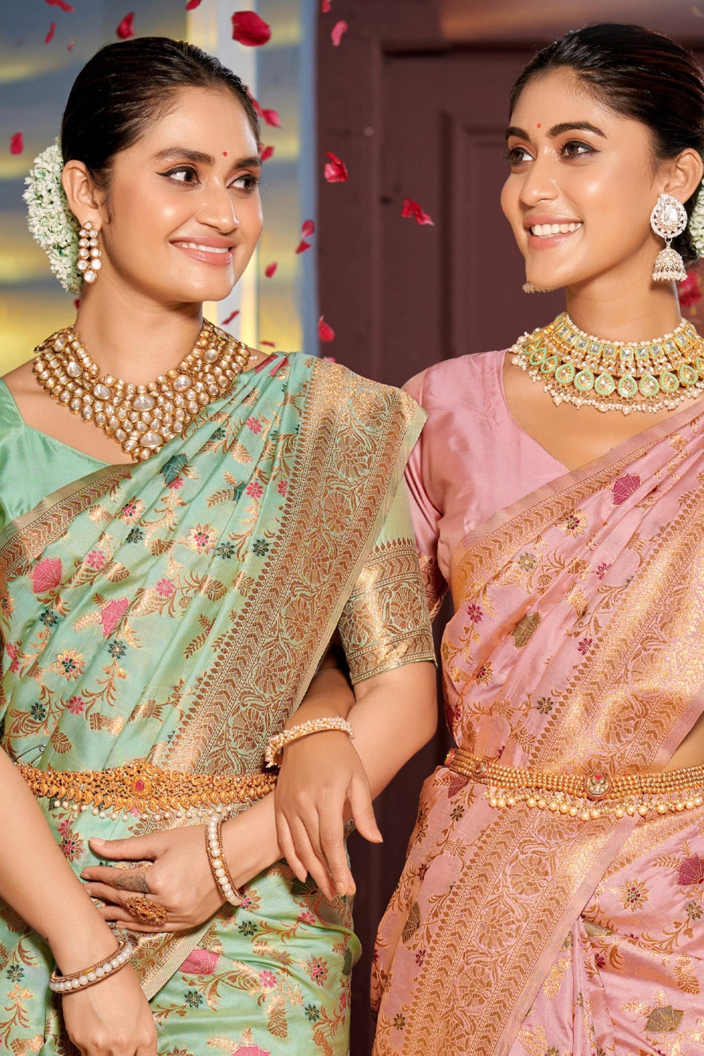 Buy MySilkLove Beauty Pink Zari Woven Banarasi Saree Online