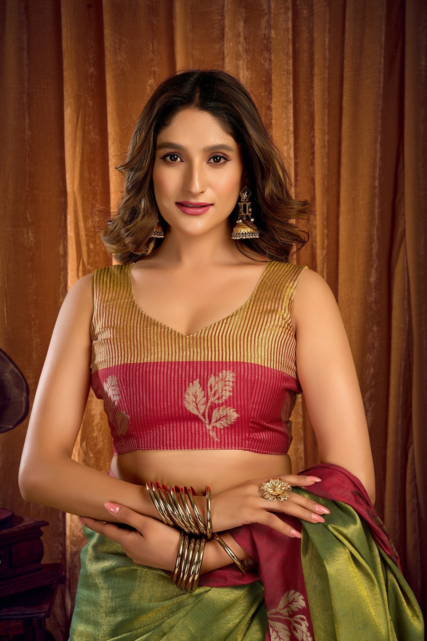 Buy MySilkLove Fern Green Woven Tissue Saree Online
