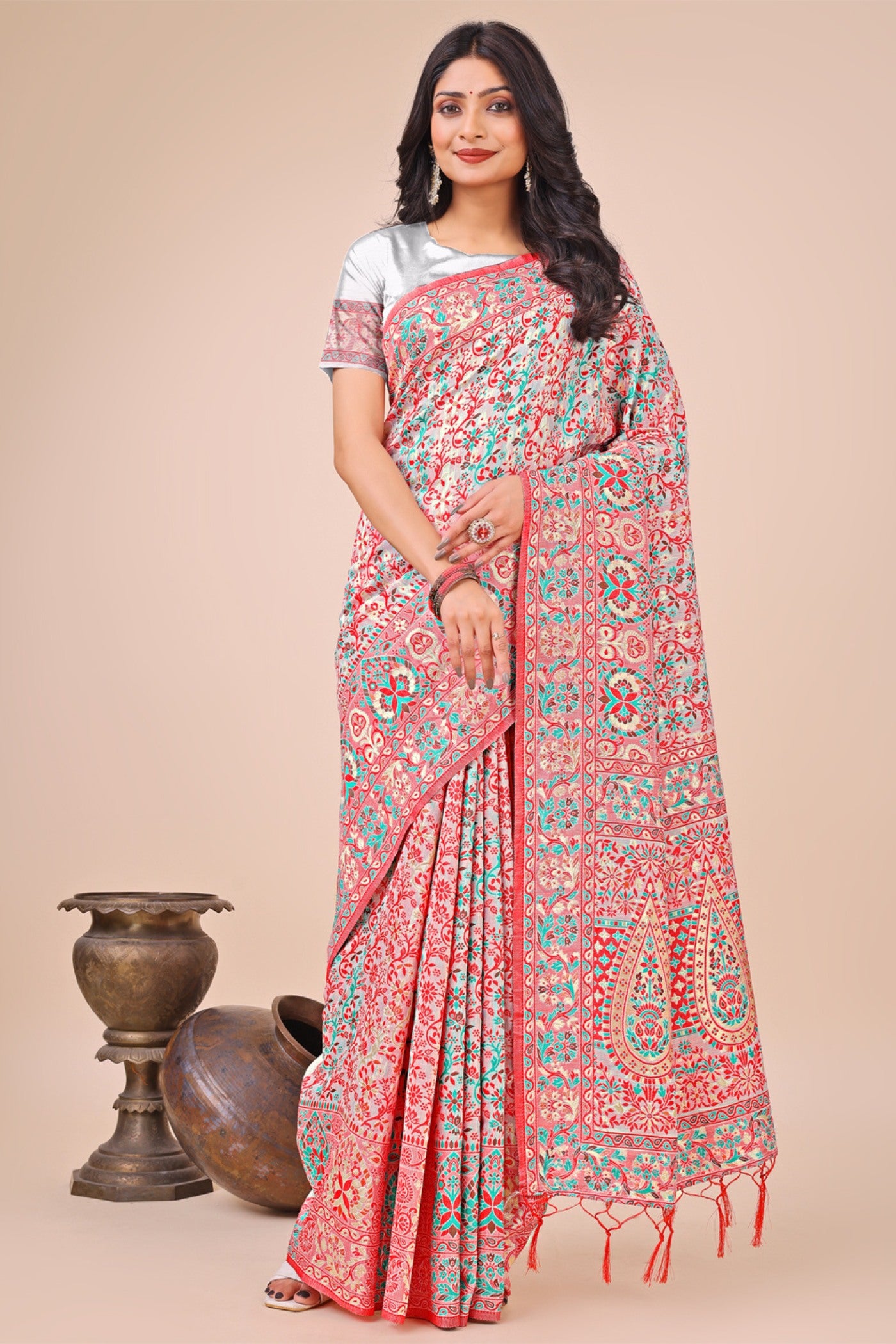 Buy MySilkLove Oriental Pink Woven Pashmina Saree Online