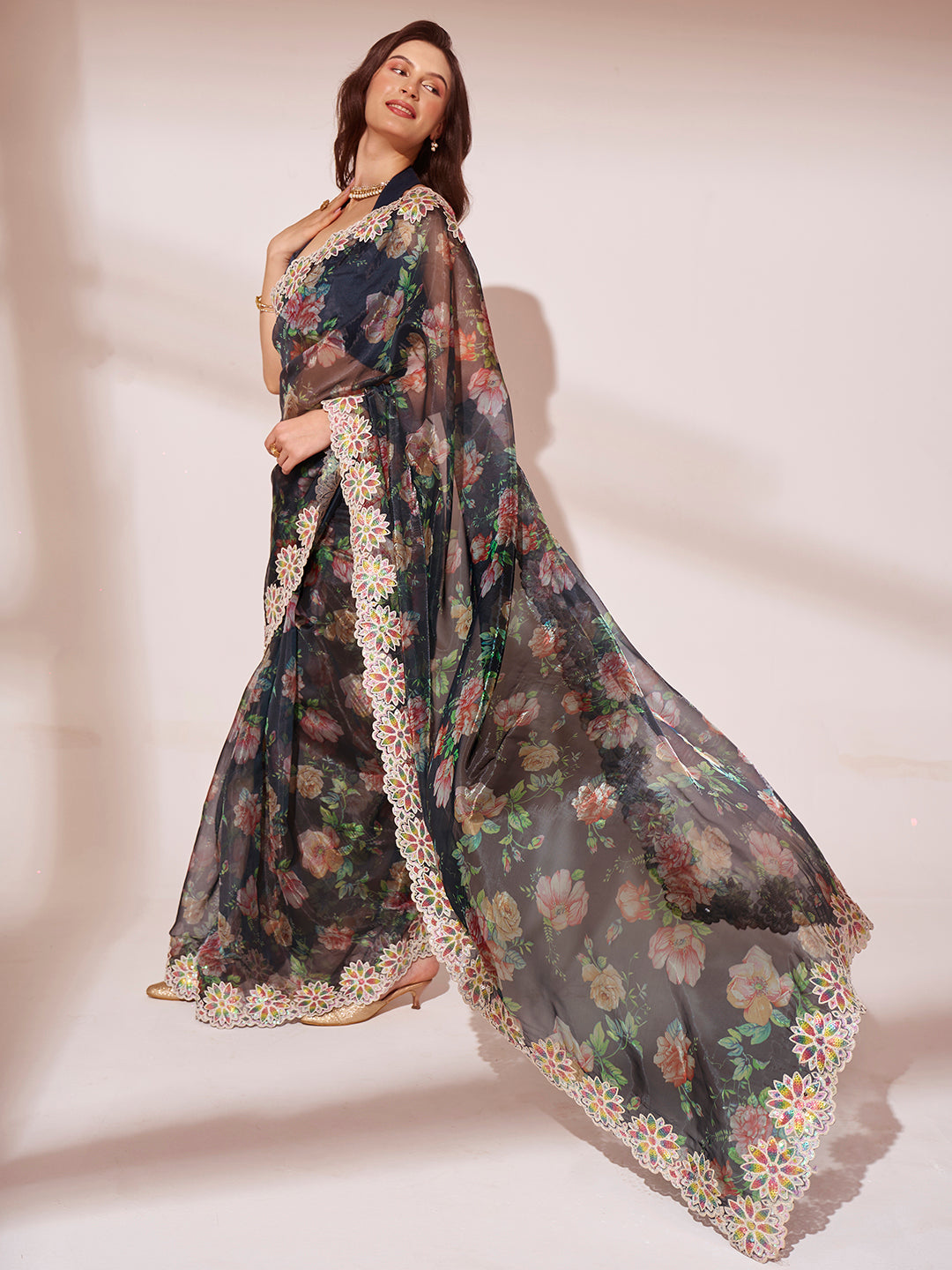 Buy MySilkLove Tuna Black Designer Partywear Saree Online