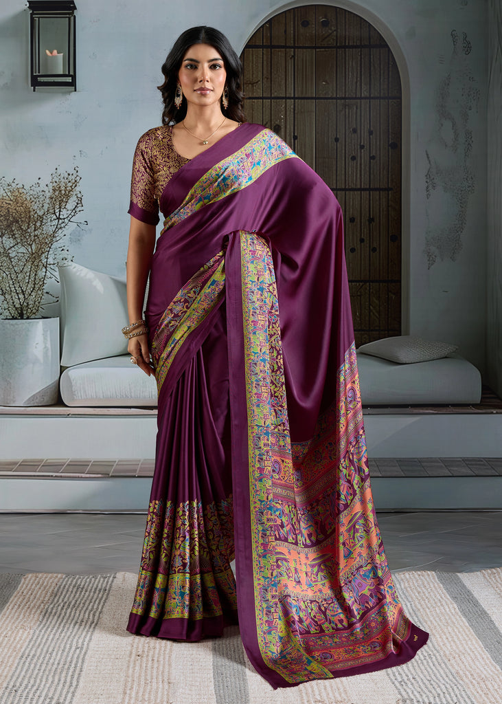 Buy MySilkLove Impurple Purple Printed Satin Crepe Silk Saree Online
