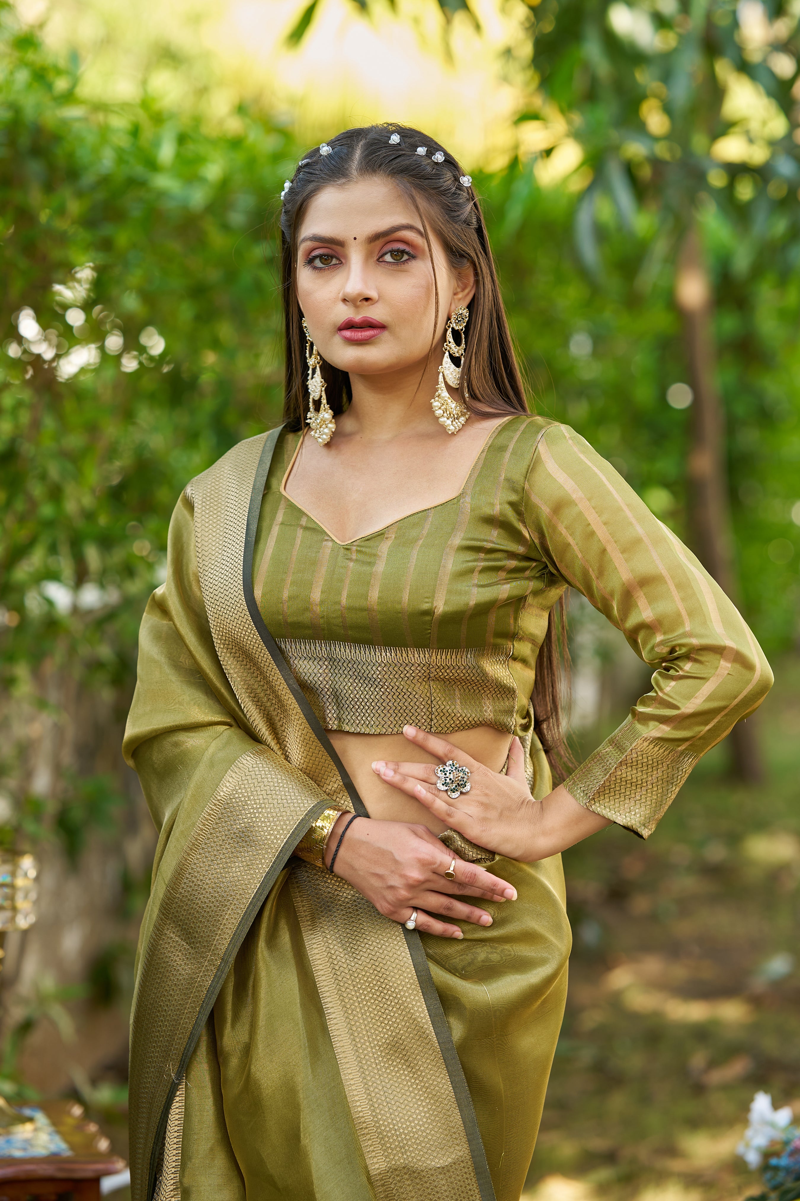 Buy MySilkLove Nature Green Tissue Woven Saree Online