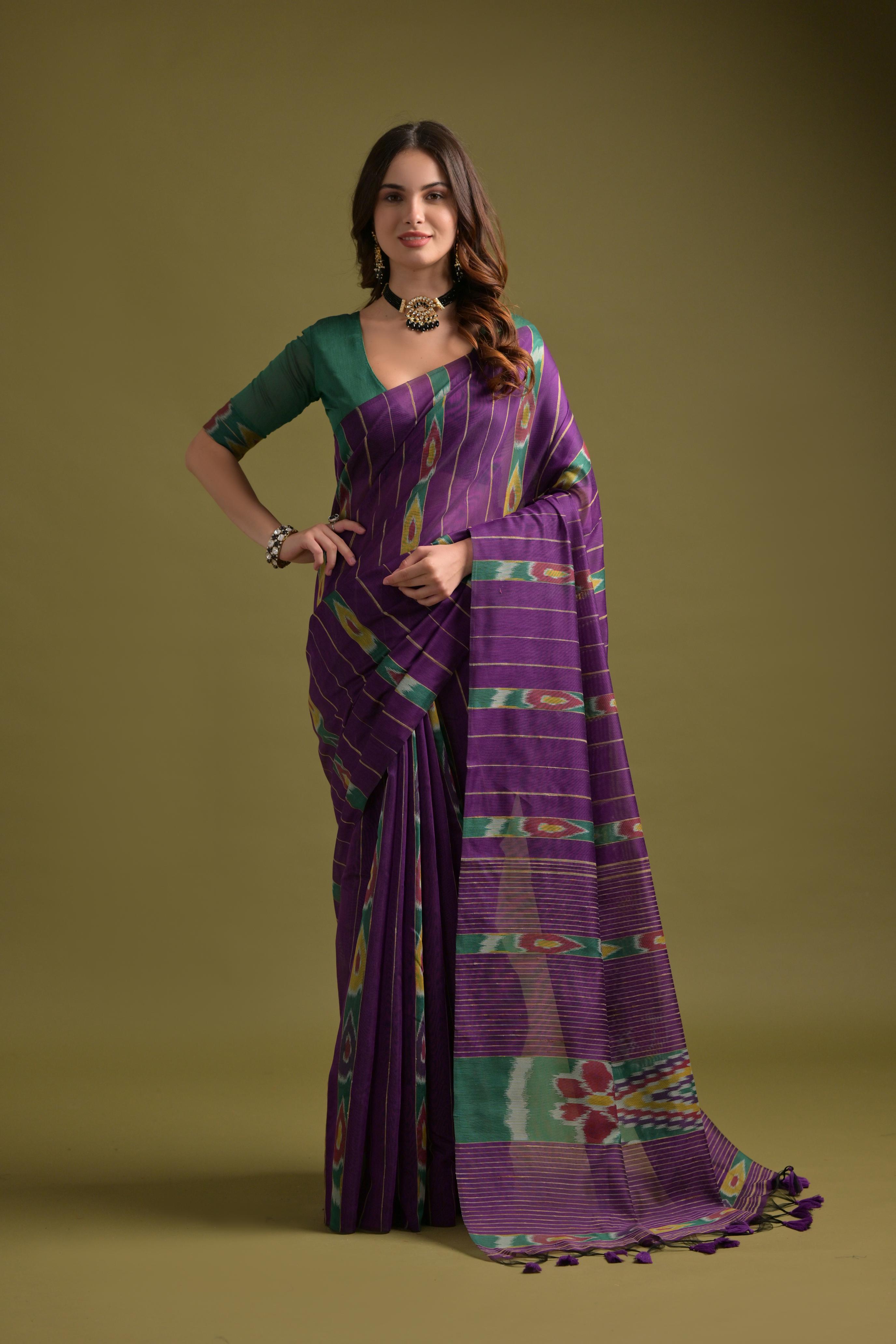 Buy MySilkLove Berry Purple Soft Ikkat Cotton Woven Saree Online