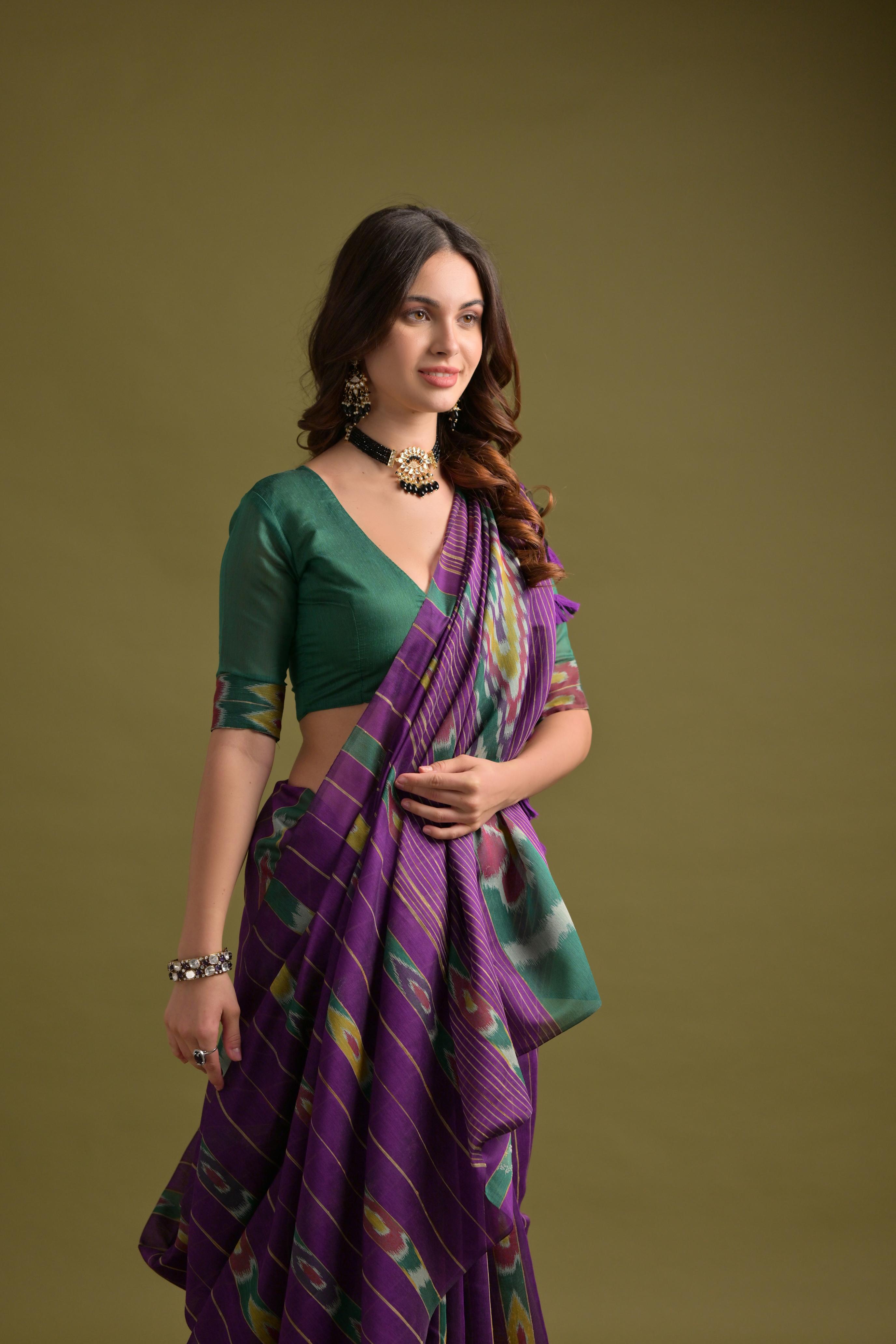 Buy MySilkLove Berry Purple Soft Ikkat Cotton Woven Saree Online