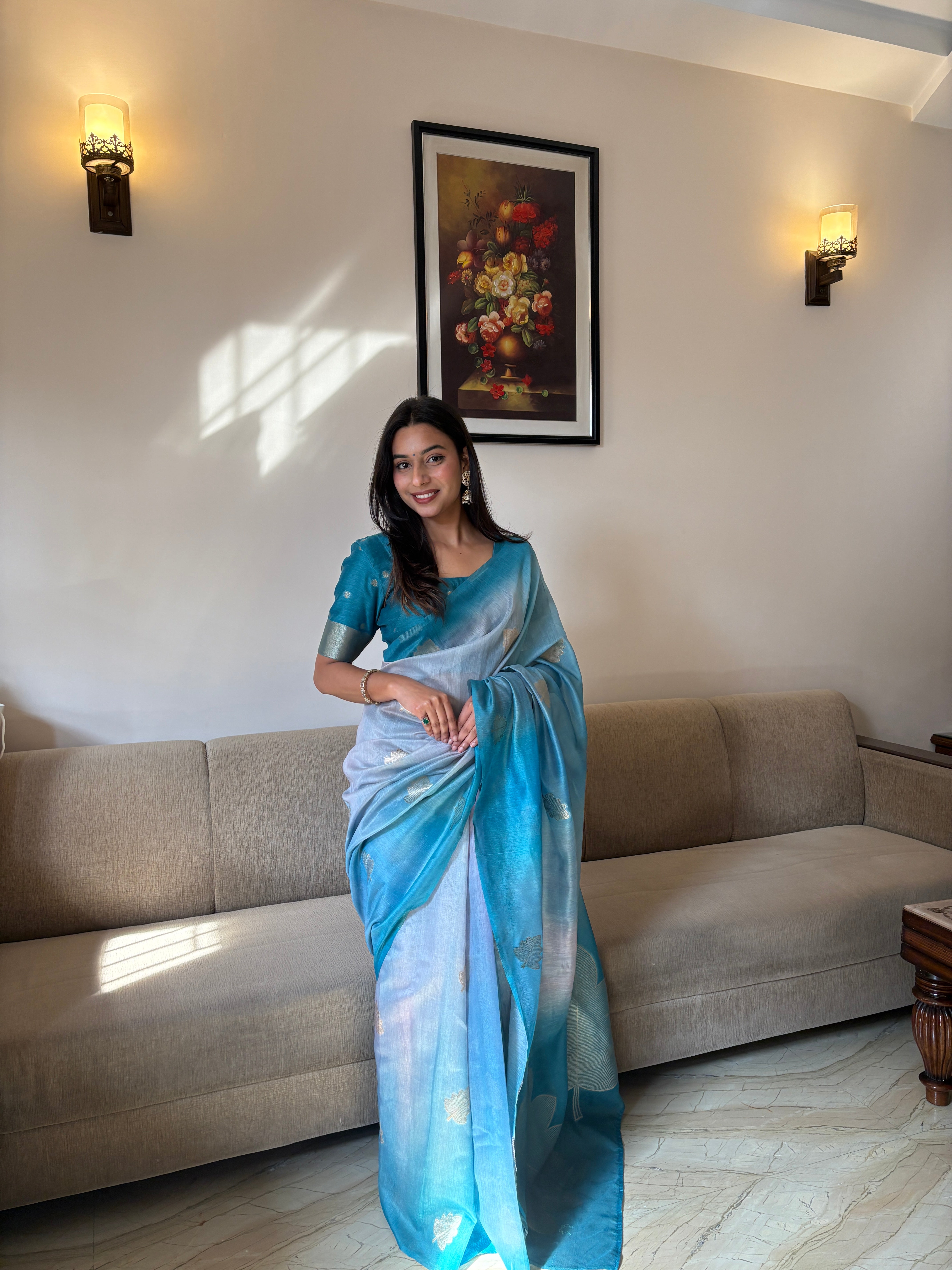 Buy MySilkLove Surfie Blue Banarasi Handloom Silk Saree Online