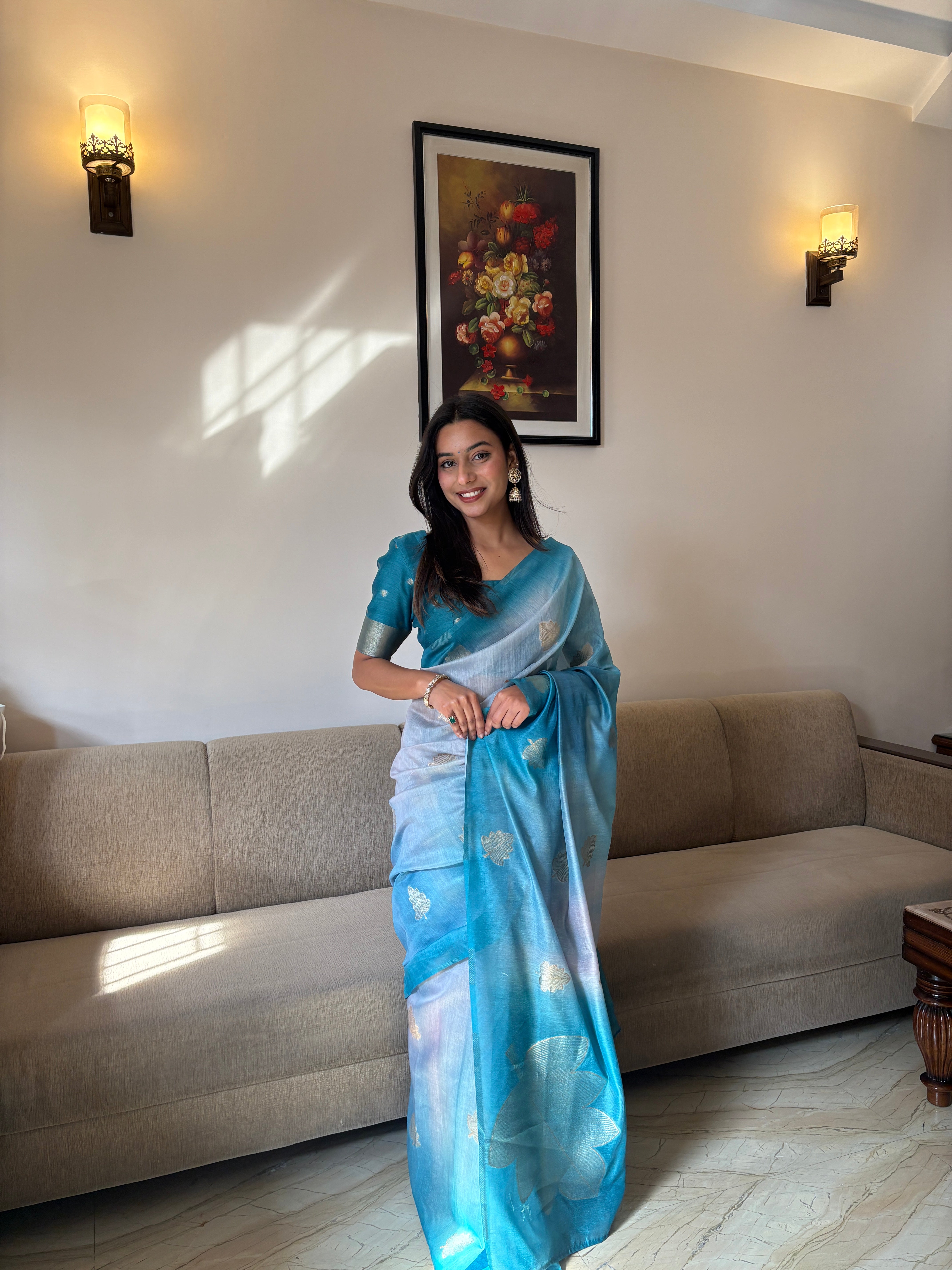 Buy MySilkLove Surfie Blue Banarasi Handloom Silk Saree Online