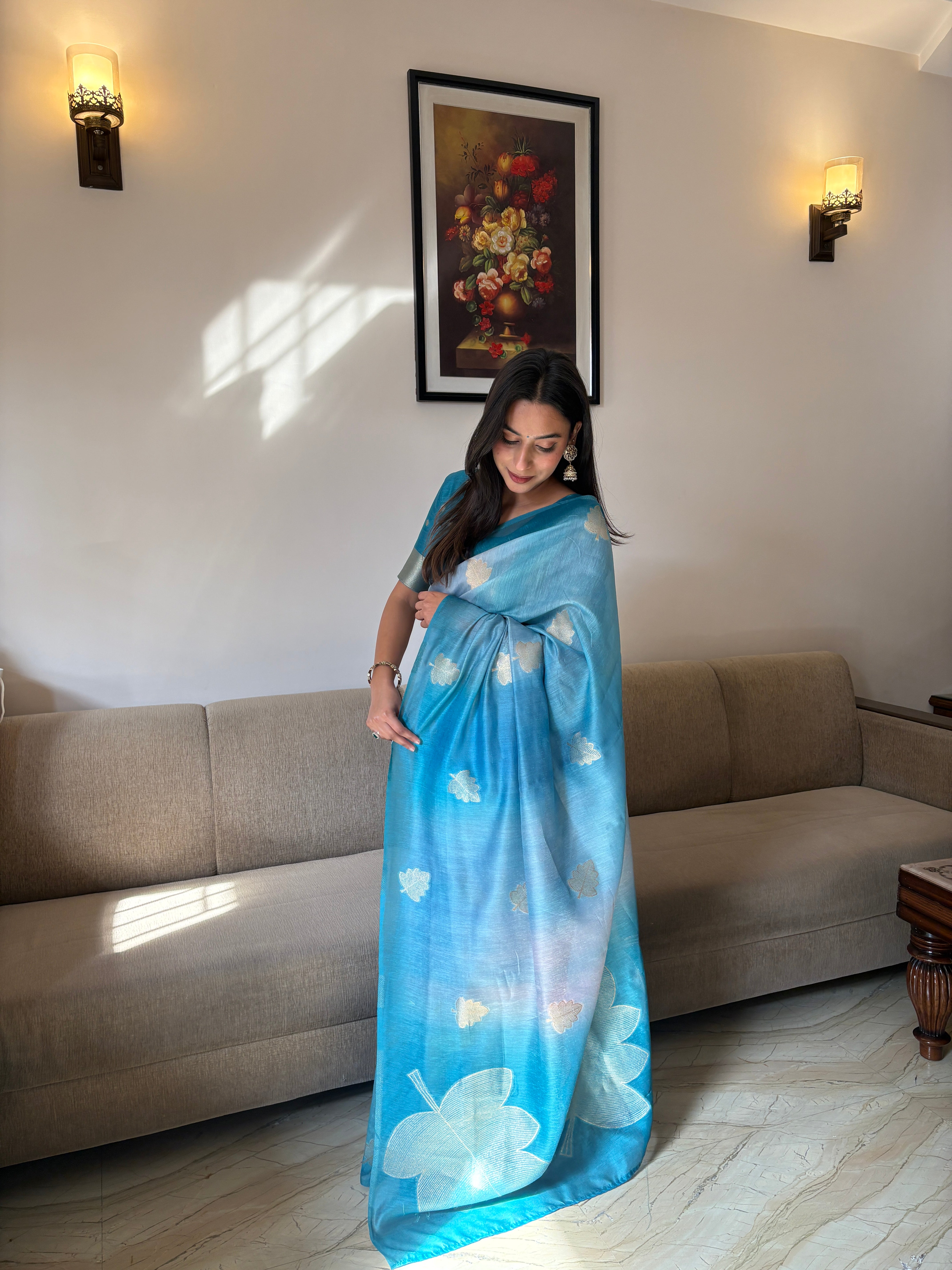 Buy MySilkLove Surfie Blue Banarasi Handloom Silk Saree Online