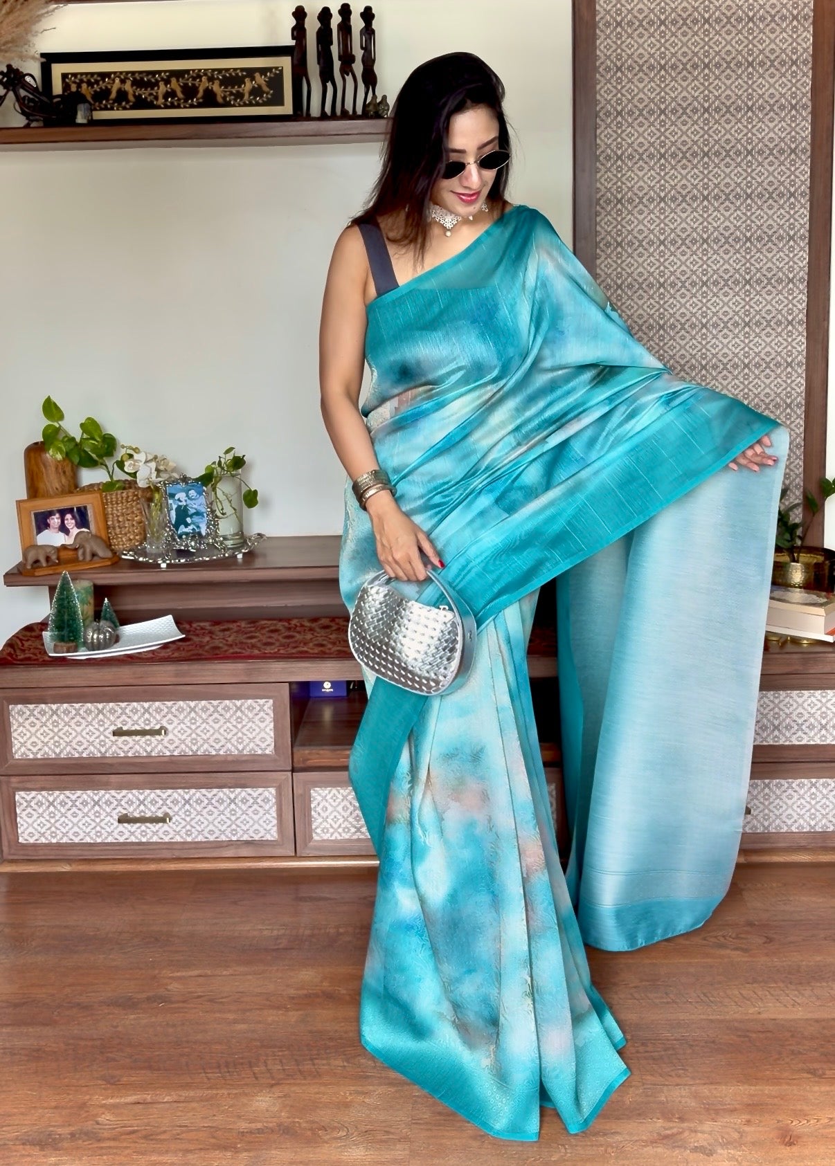 Buy MySilkLove Topaz Blue Banarasi Handloom Saree Online