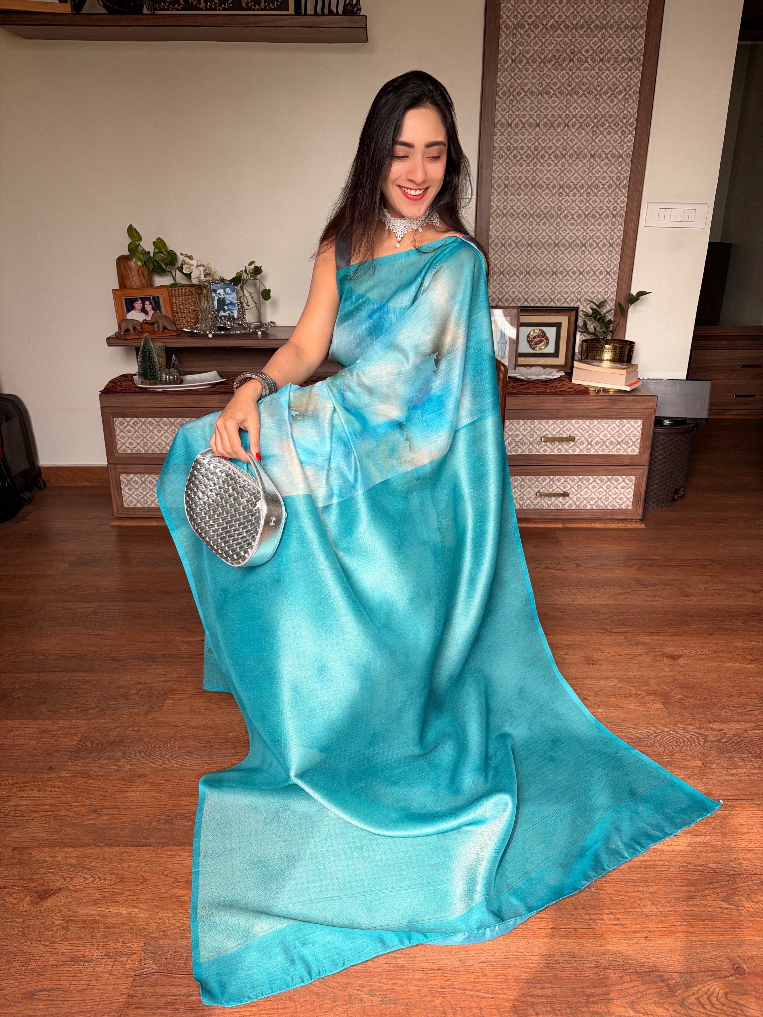 Buy MySilkLove Topaz Blue Banarasi Handloom Saree Online