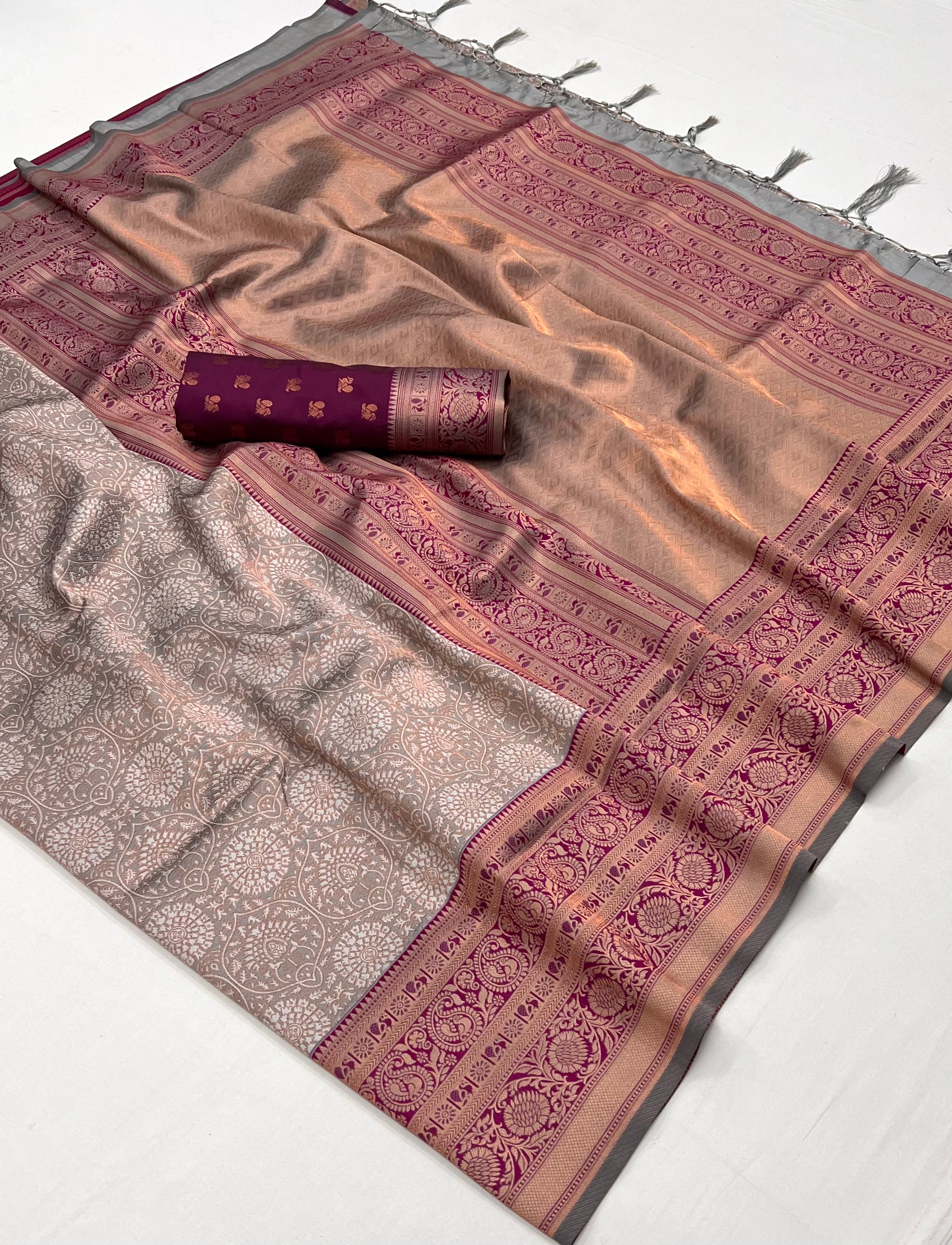 Buy MySilkLove Almond Frost Brown Chaap Handloom kanjivaram silk Saree Online