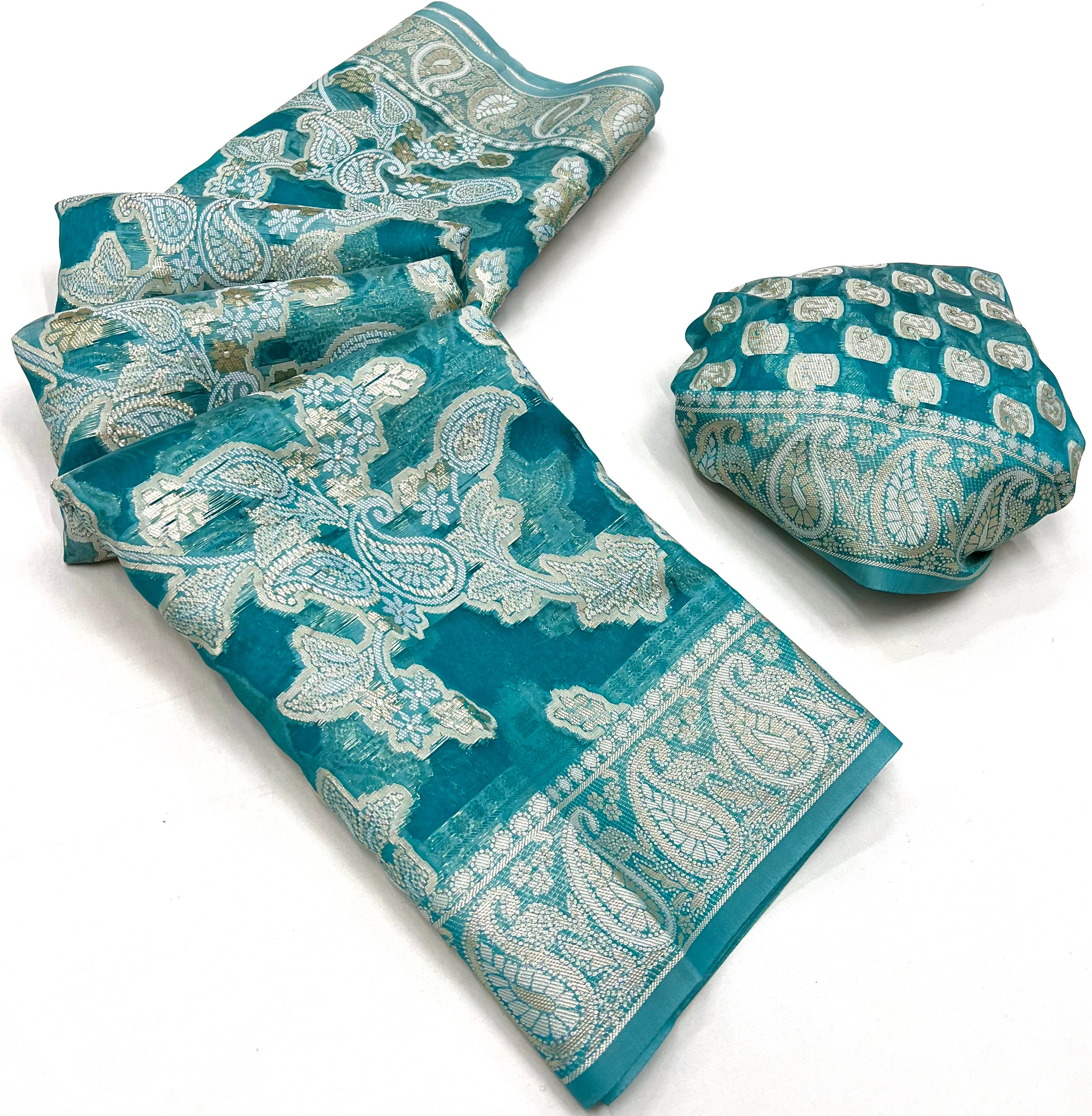 Buy MySilkLove Pewter Blue Woven Lucknowi Chikankari Saree Online