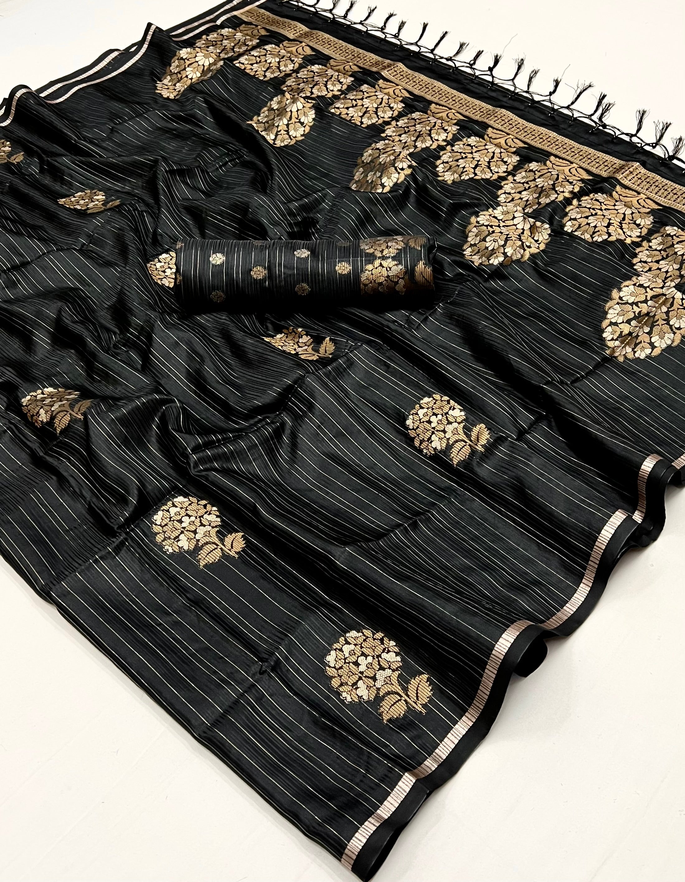 Buy MySilkLove Tundora Black Woven Banarasi Satin Silk Saree Online