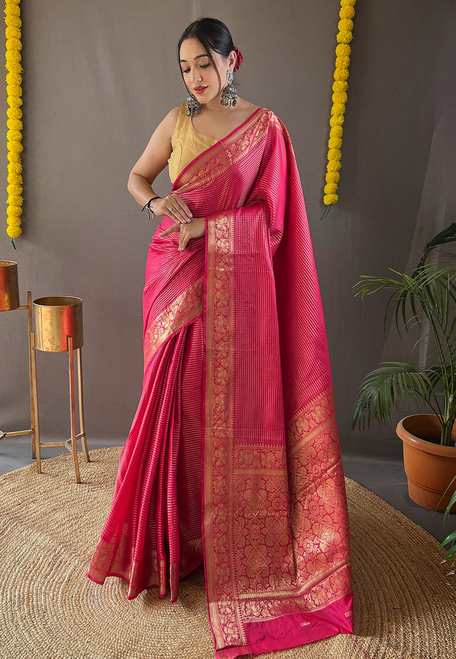 Cabaret Pink Organza Zari Woven Saree – Mysilklove