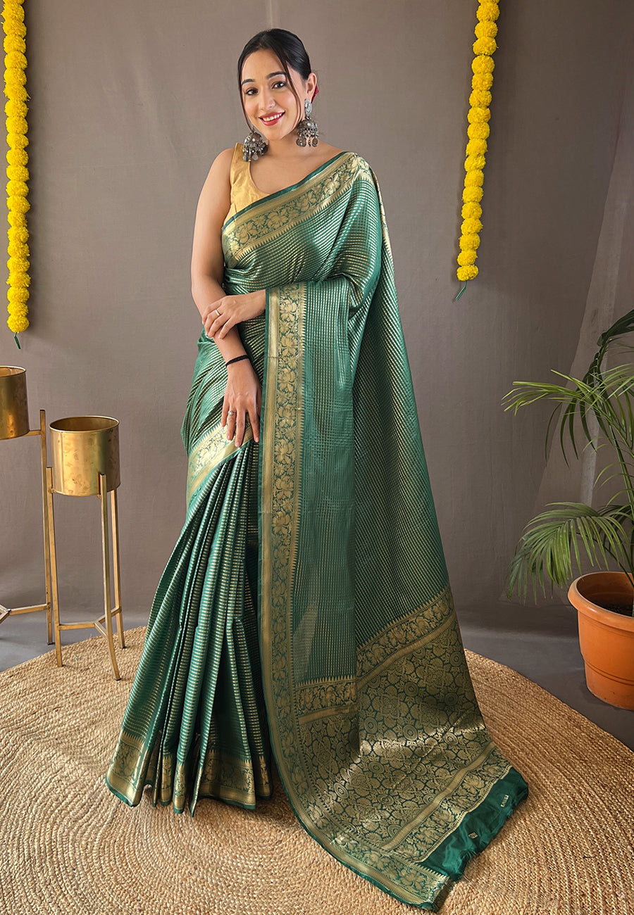 Buy MySilkLove Stromboli Green Organza Zari Woven Saree Online