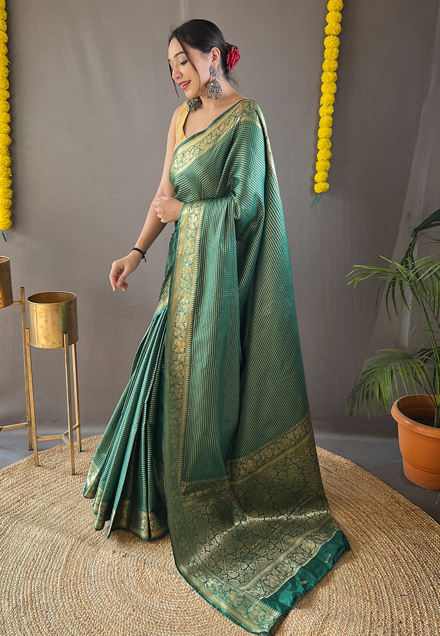 Buy MySilkLove Stromboli Green Organza Zari Woven Saree Online