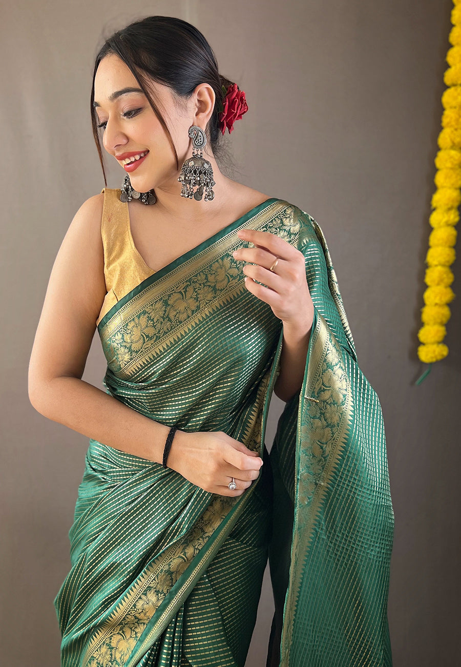 Buy MySilkLove Stromboli Green Organza Zari Woven Saree Online