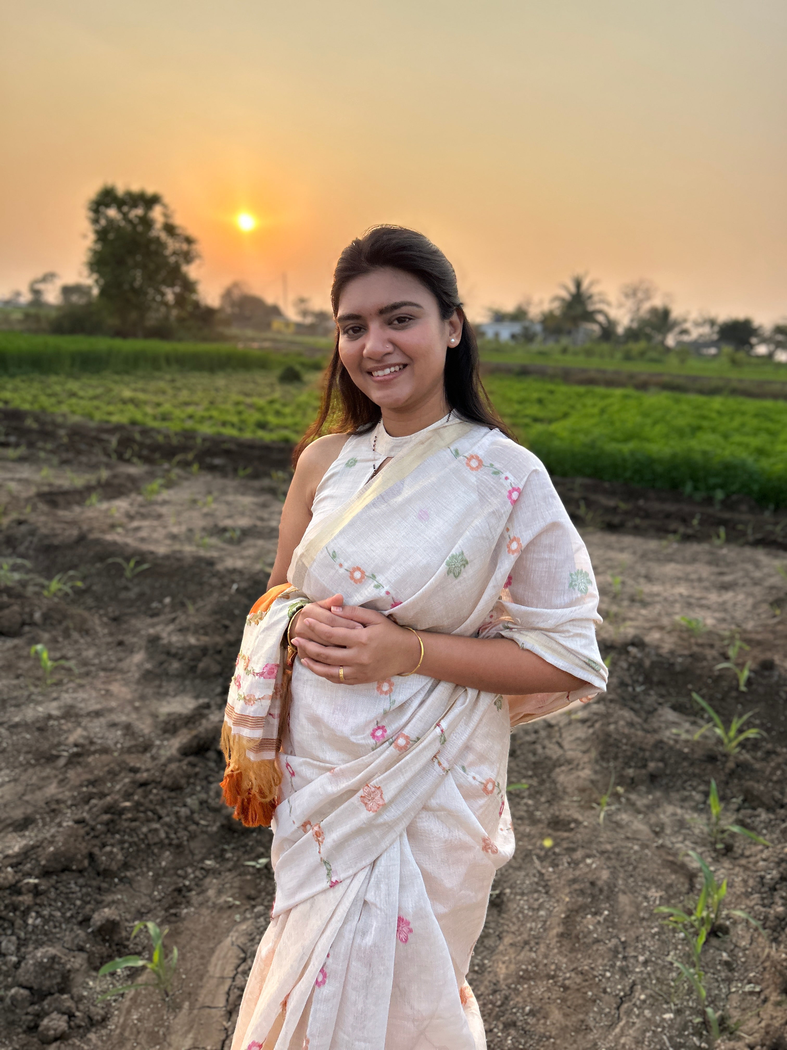 Buy MySilkLove Coconut Cream Handloom Muga Cotton Saree Online