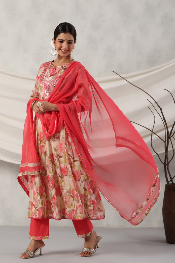 Buy MySilkLove Tonys Pink Floral Alia Pure Mul Cotton Suit Online