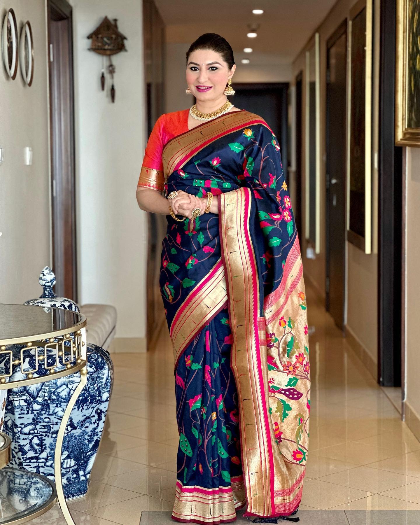 Buy MySilkLove Midnight Blue Banarasi Paithani Silk Saree Online