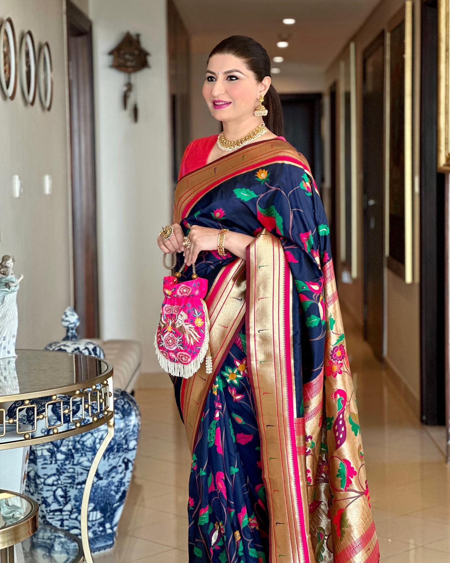 Buy MySilkLove Midnight Blue Banarasi Paithani Silk Saree Online