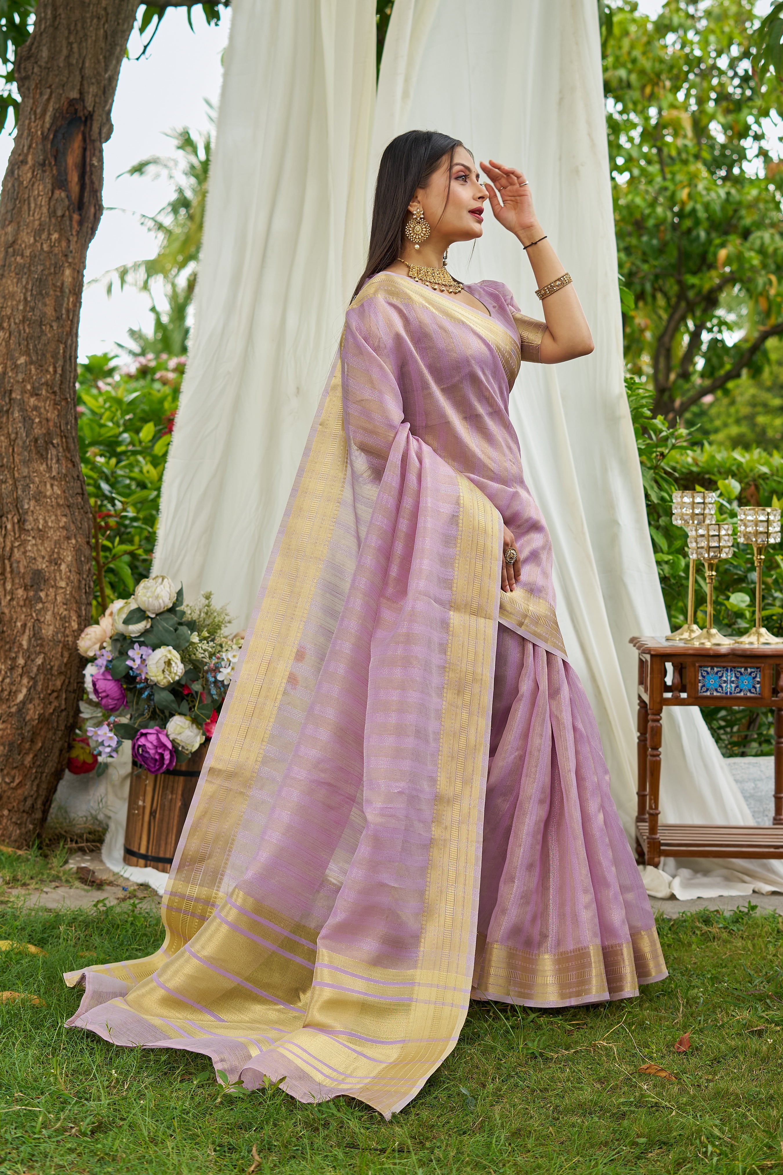 Buy MySilkLove Lily Purple Woven Tissue Saree Online