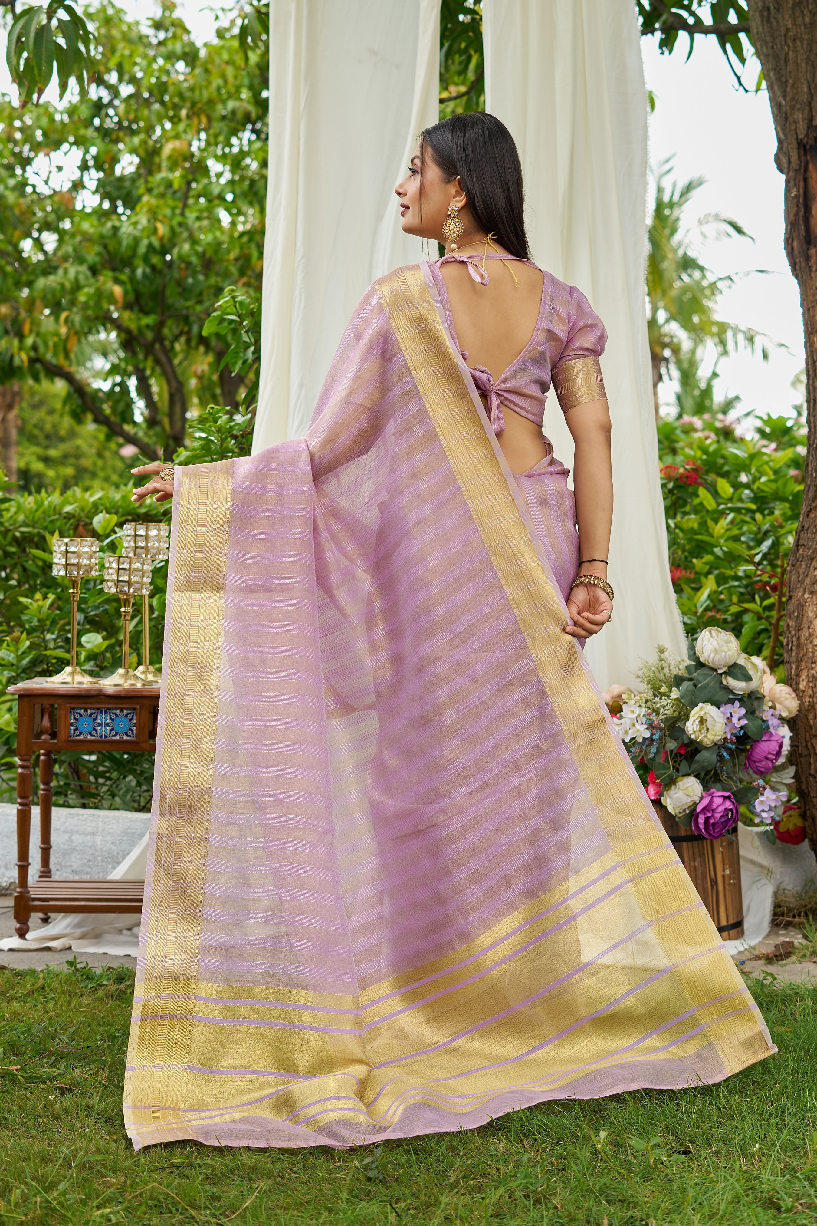 Buy MySilkLove Lily Purple Woven Tissue Saree Online