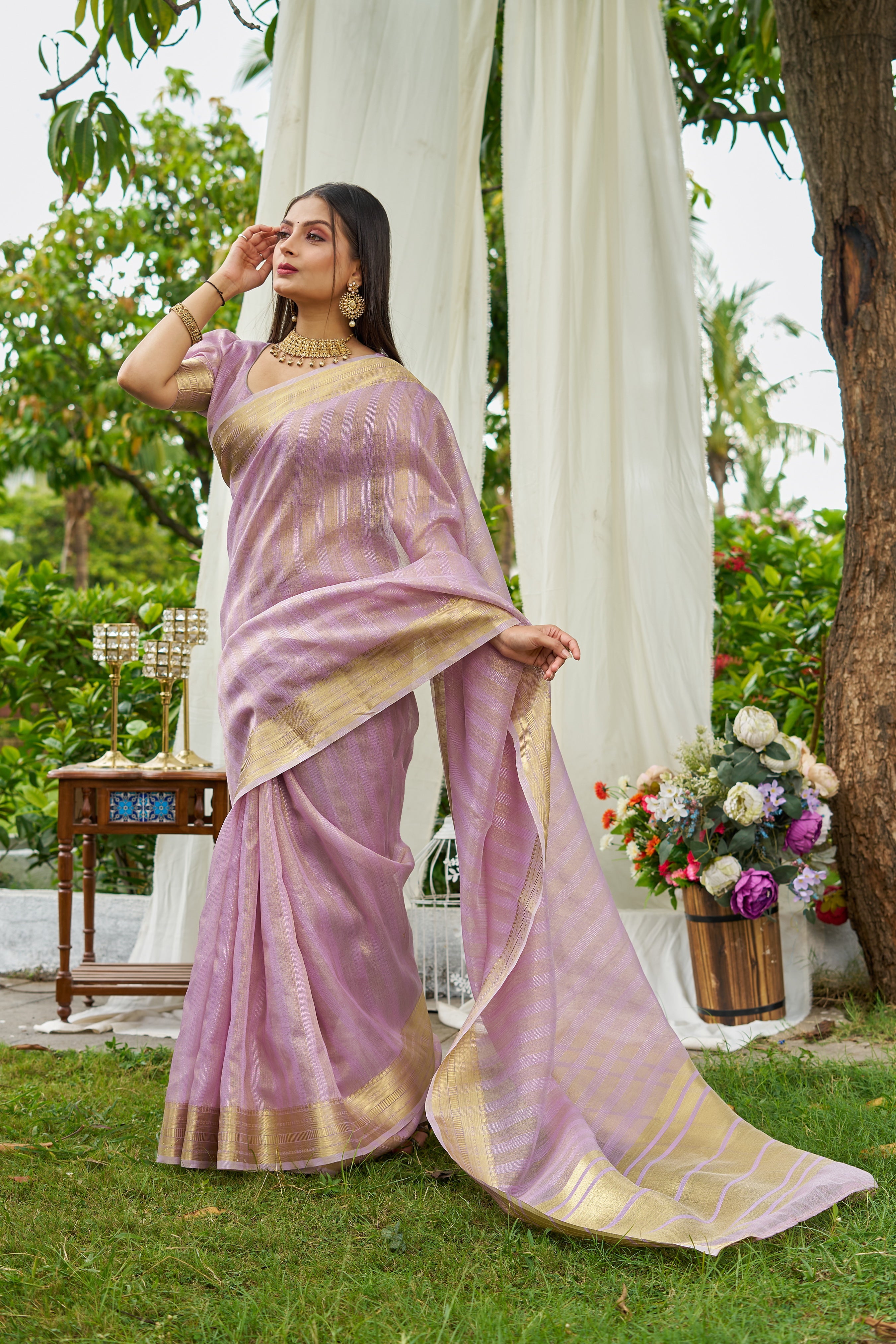 Buy MySilkLove Lily Purple Woven Tissue Saree Online