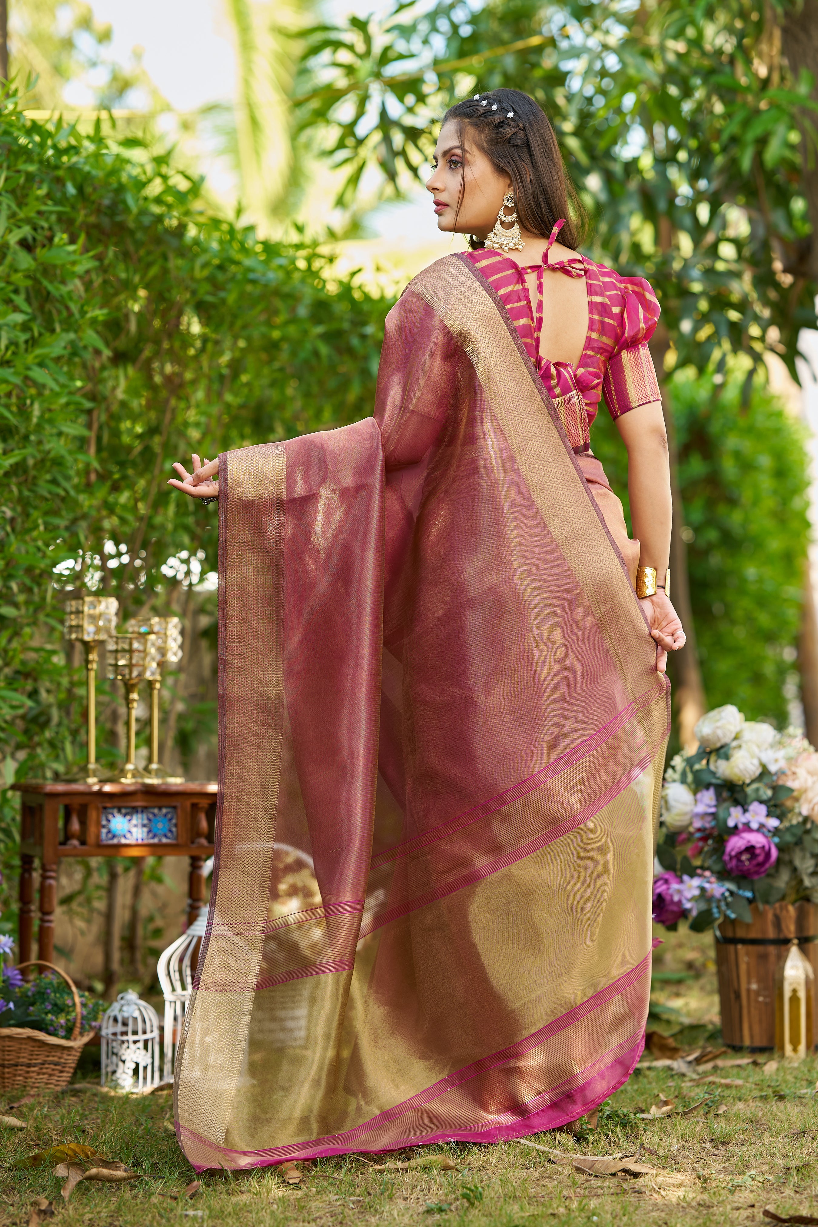 Buy MySilkLove Mocca Maroon Tissue Woven Saree Online
