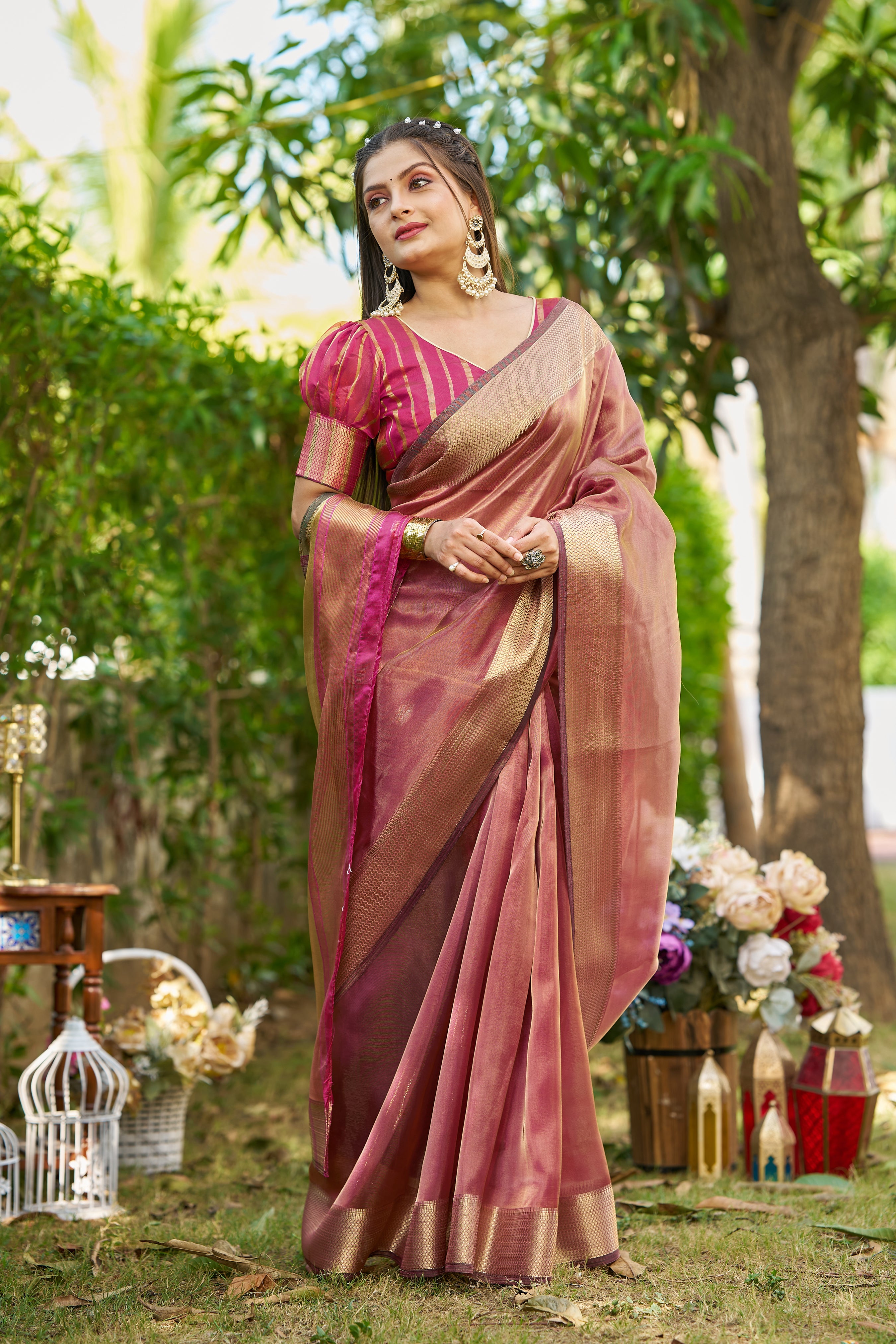 Buy MySilkLove Mocca Maroon Tissue Woven Saree Online