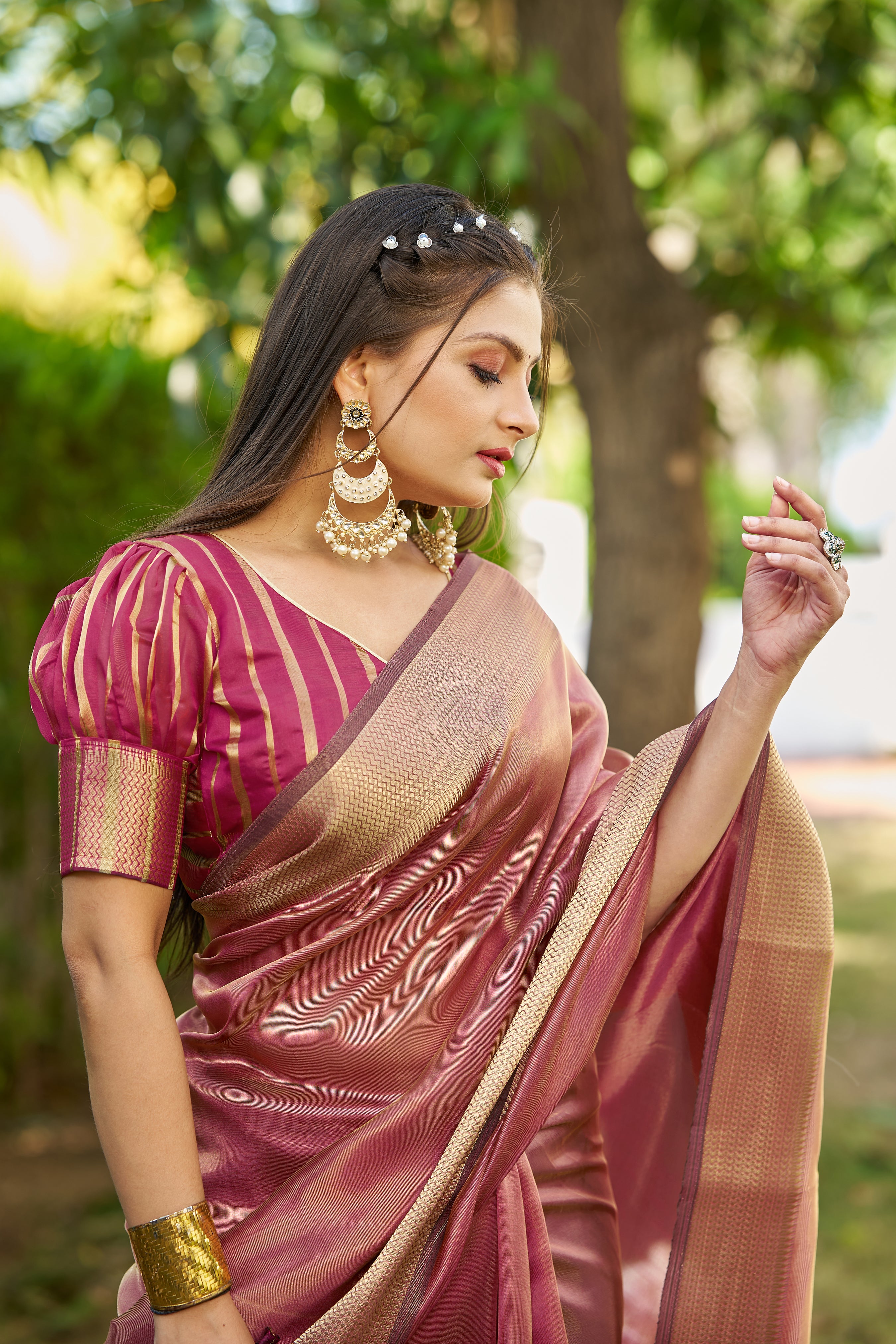 Buy MySilkLove Mocca Maroon Tissue Woven Saree Online