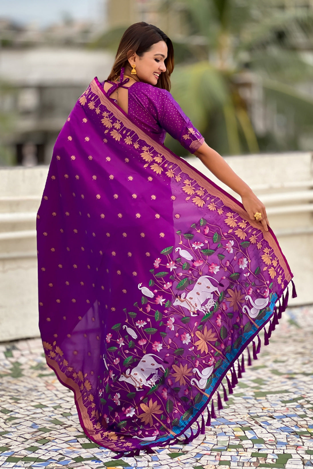 Buy MySilkLove Columbine Purple Woven Lotus Banarasi Saree Online
