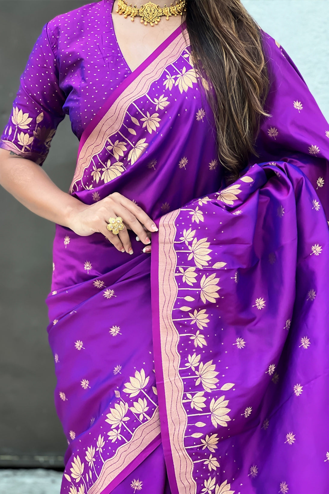 Buy MySilkLove Columbine Purple Woven Lotus Banarasi Saree Online