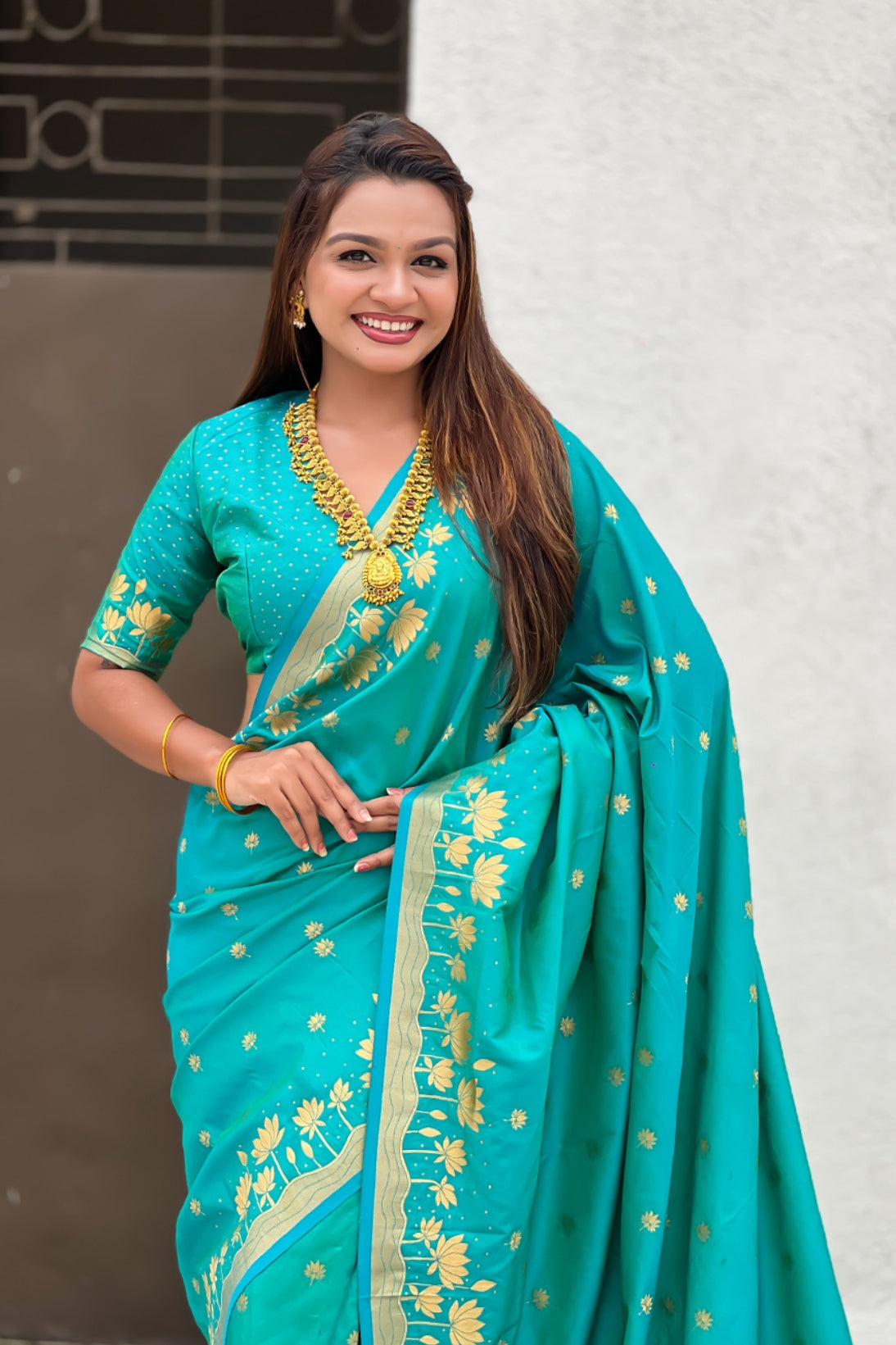 Buy MySilkLove Lobelia Blue Woven Lotus Banarasi Saree Online