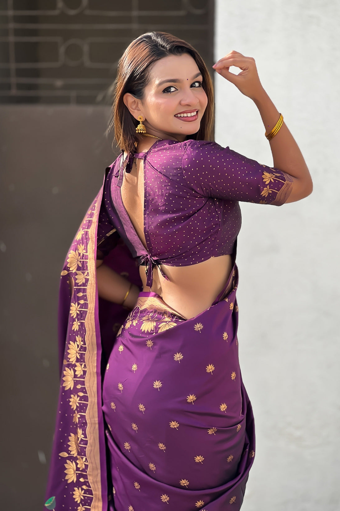 Buy MySilkLove Crocus Purple Woven Lotus Banarasi Saree Online