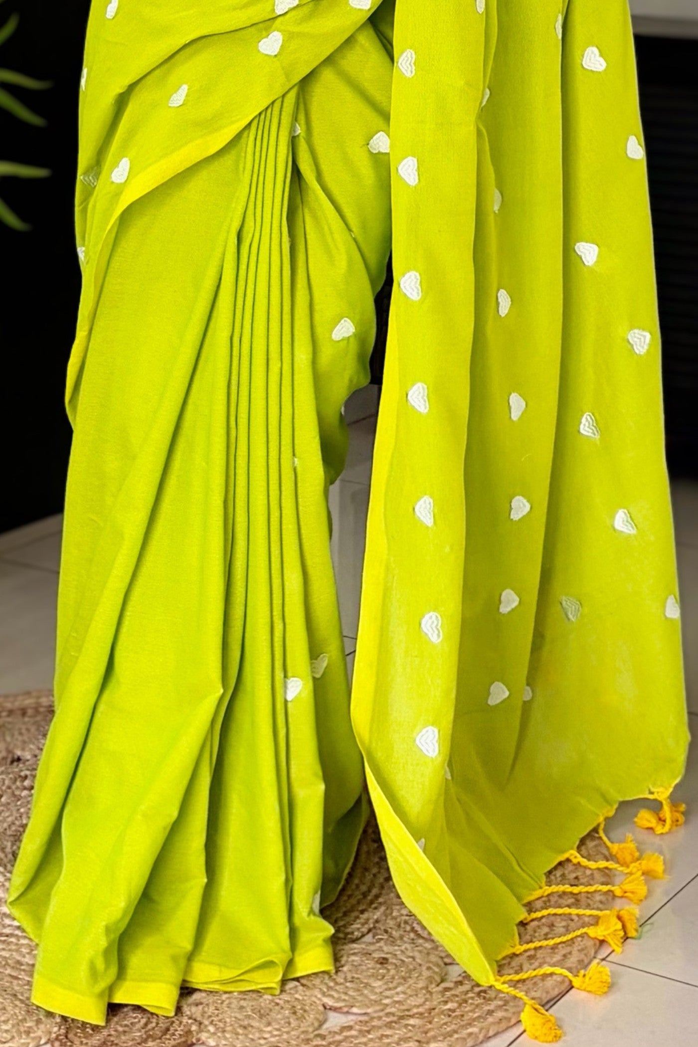 Buy MySilkLove Leaf Green Cotton Digital Printed Saree Online
