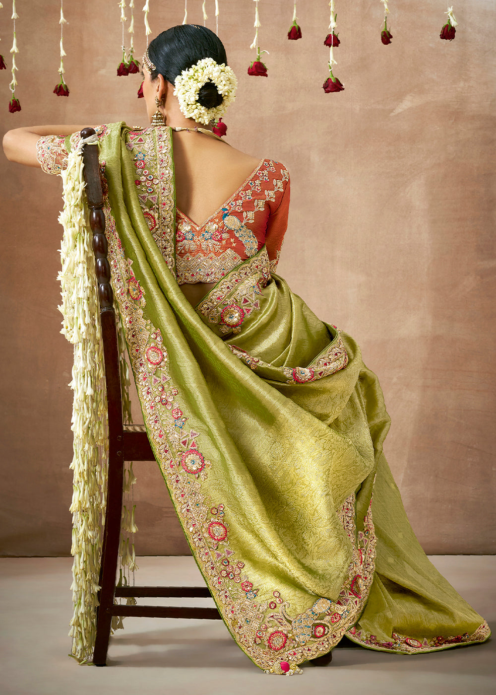 Buy MySilkLove Pistachio Green Zari Woven Embroidery Designer Tissue Dola Silk Saree Online