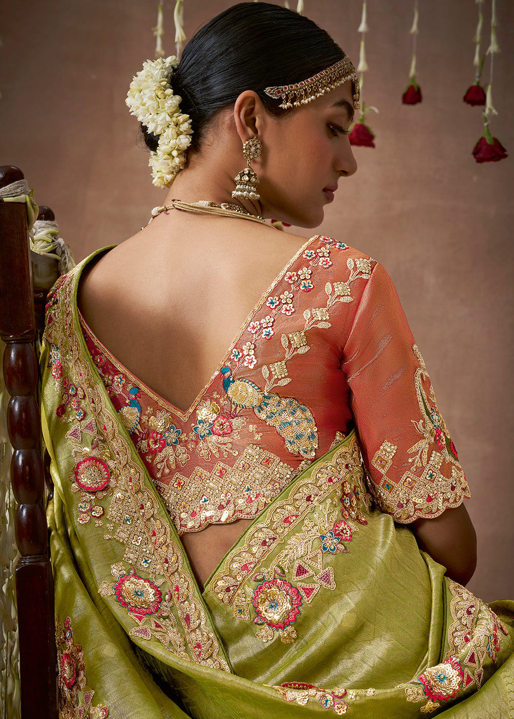 Buy MySilkLove Pistachio Green Zari Woven Embroidery Designer Tissue Dola Silk Saree Online