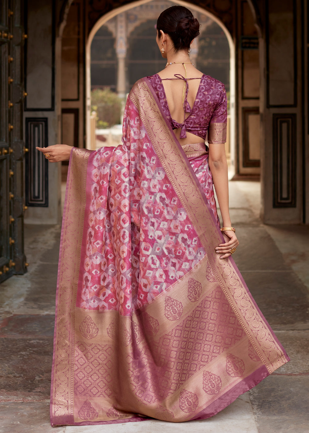 Buy MySilkLove Rose Dust Purple Banarasi Digital Printed Silk Saree Online